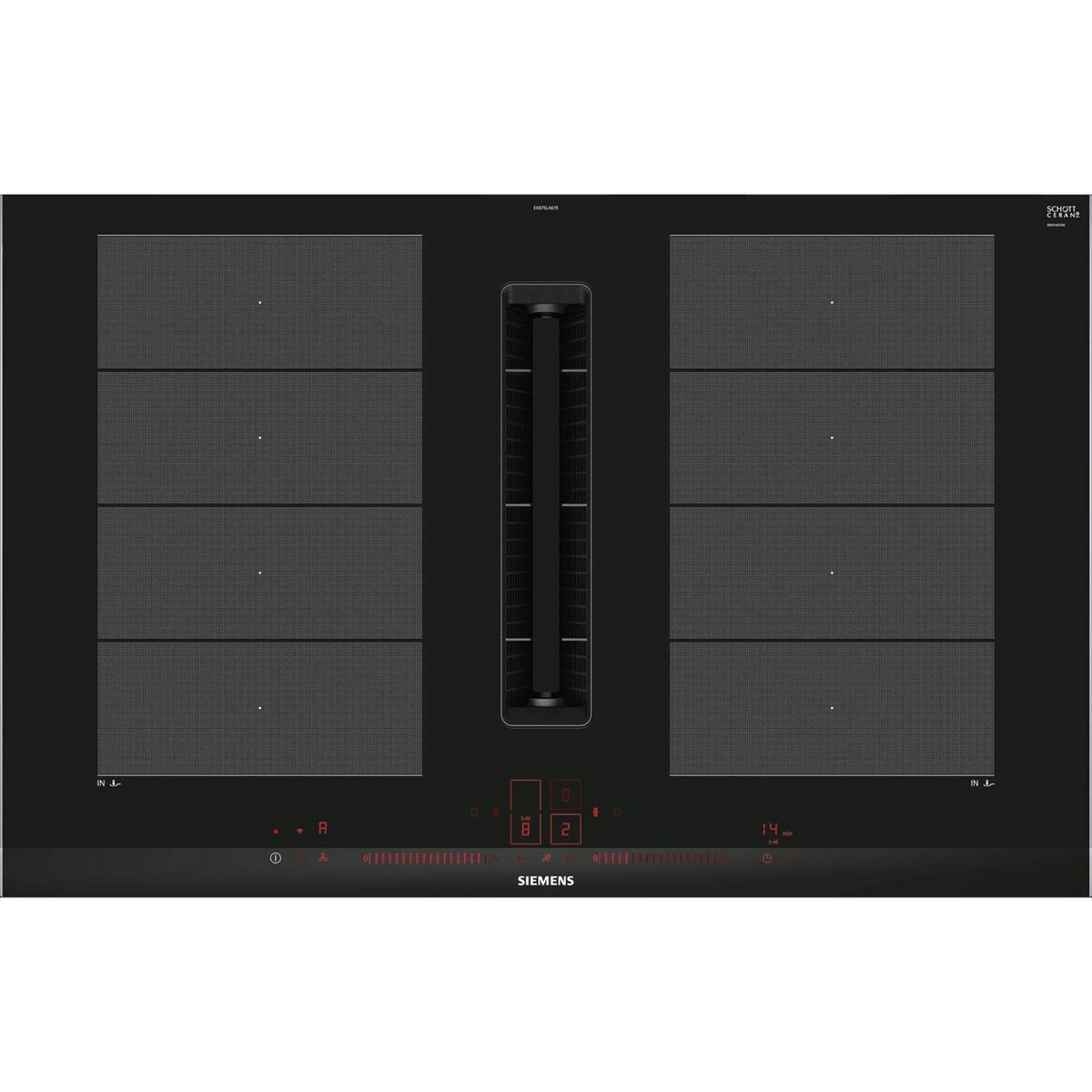Siemens Table de cuisson aspirante induction 80cm 4 feux 7400w noir - ex875lx67e