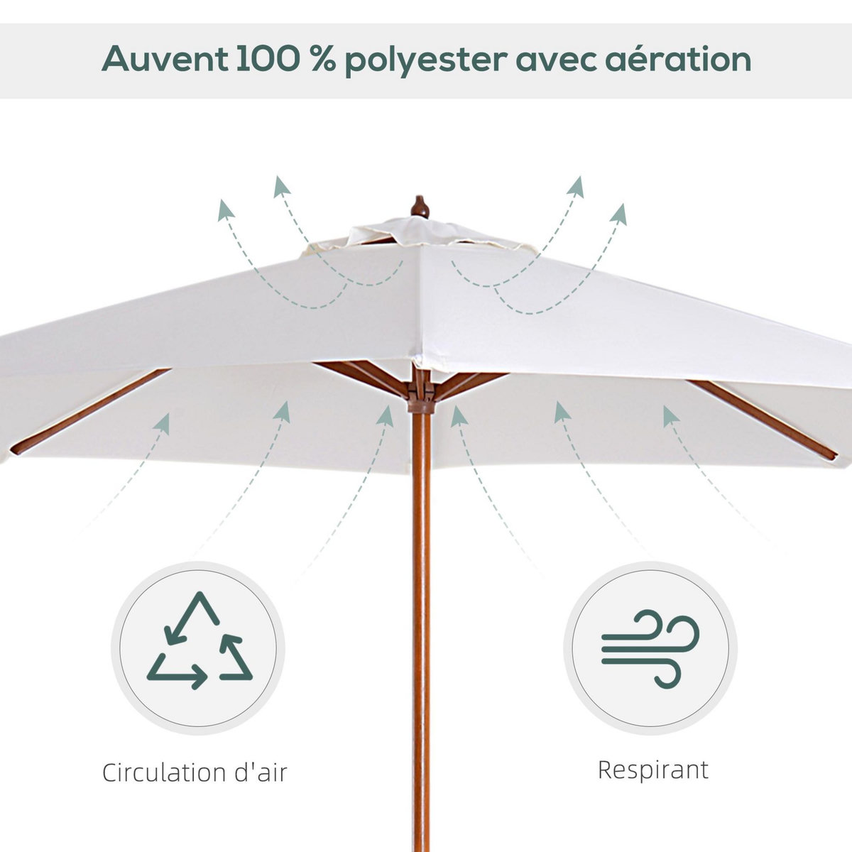 OUTSUNNY Parasol droit octogonal dia. 2,7 x 2,5 m - manivelle - bois toile haute densité 180g/m² crème