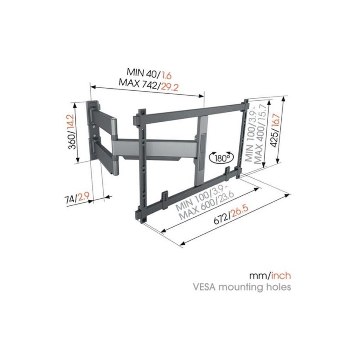 Vogel's Support mural pour écran plat Vogel s ELITE TVM 5845 FULL ORIENTABLE POUR TELEVISION DE 55 A 100