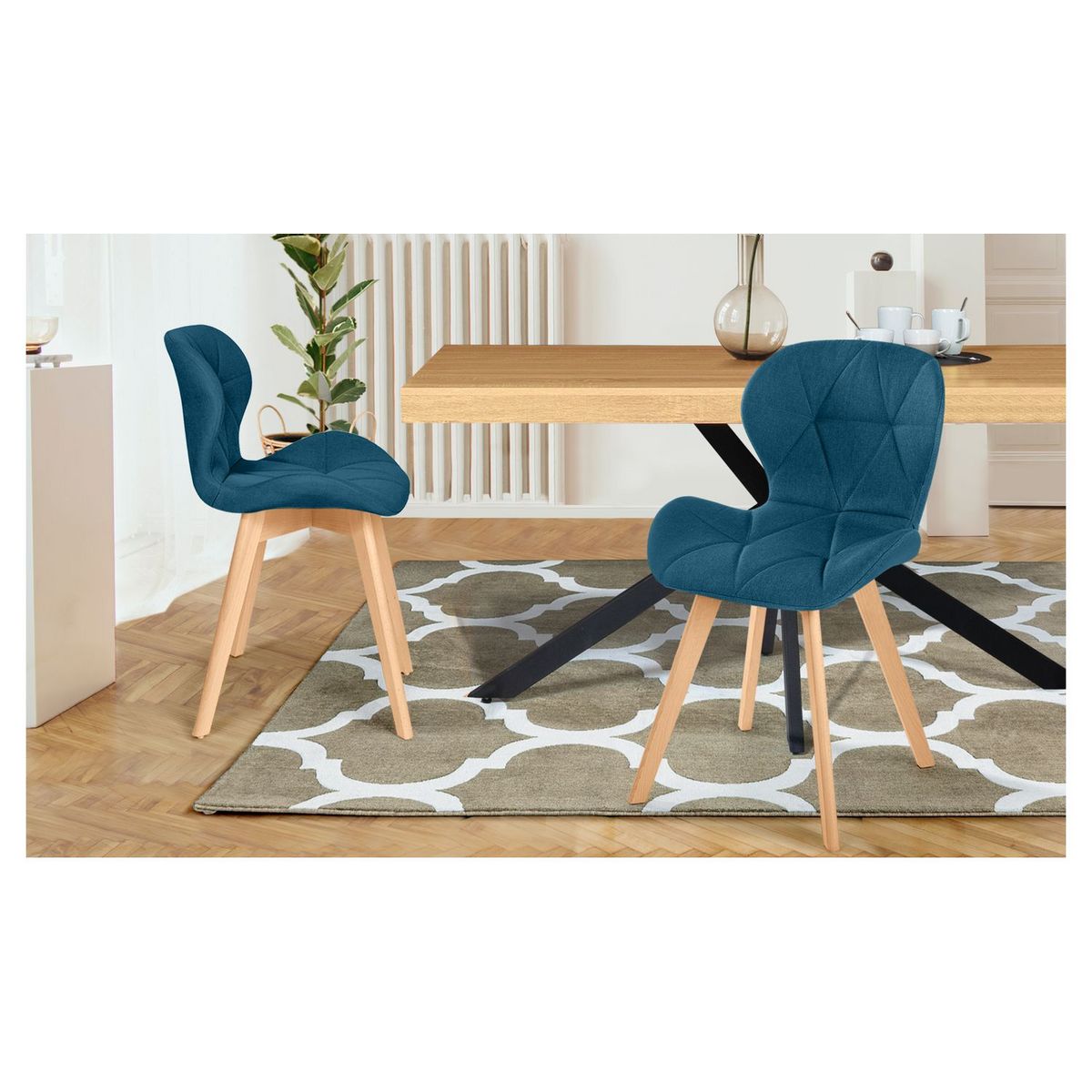 Lot de 2 chaises en tissu style scandinave pieds bois massif GAYA