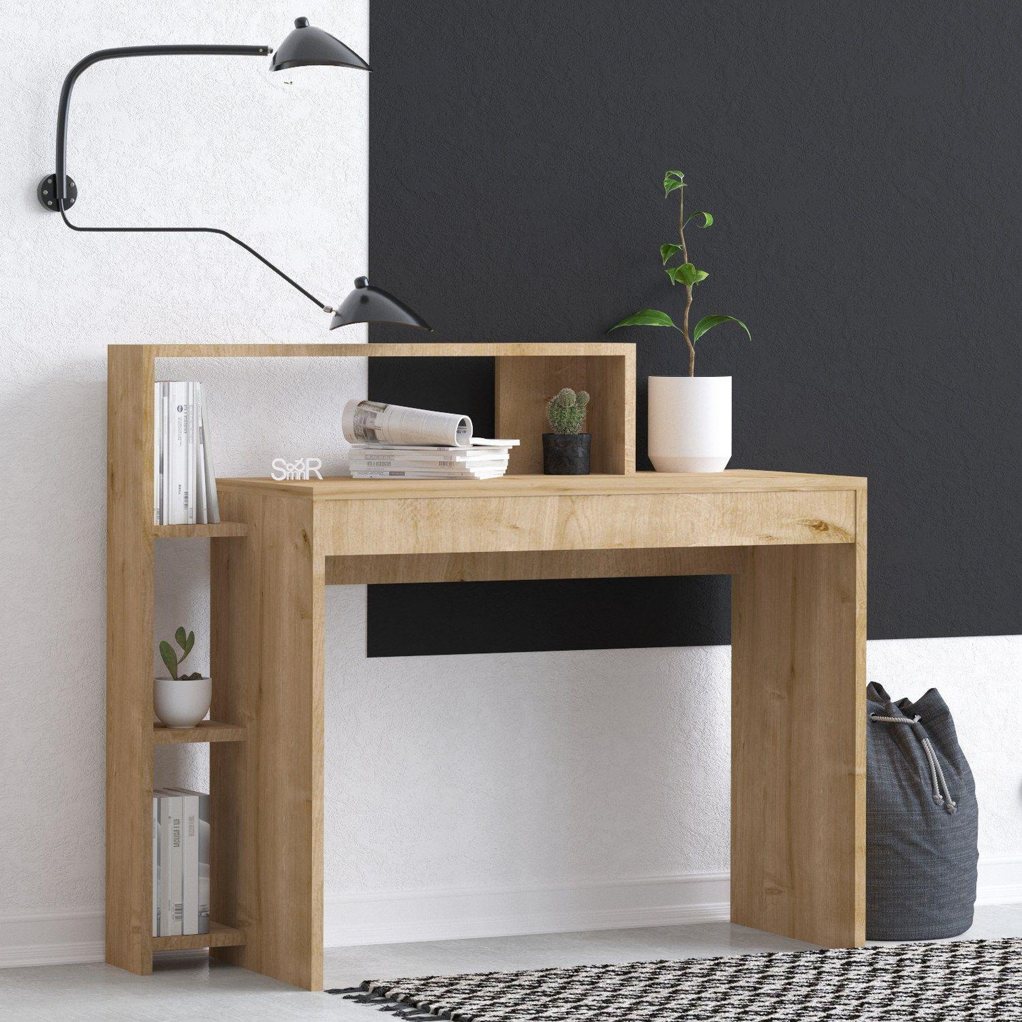Voir la diapositive 2 : TOILINUX Bureau design scandinave en bois martin - beige