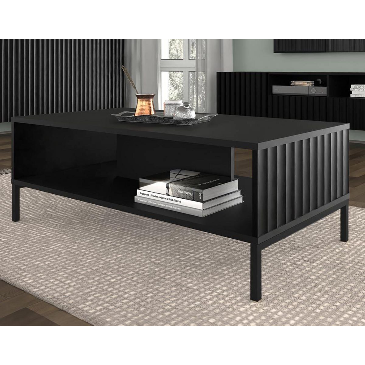 BEST MOBILIER Lara - table basse - pieds noirs - 90 cm