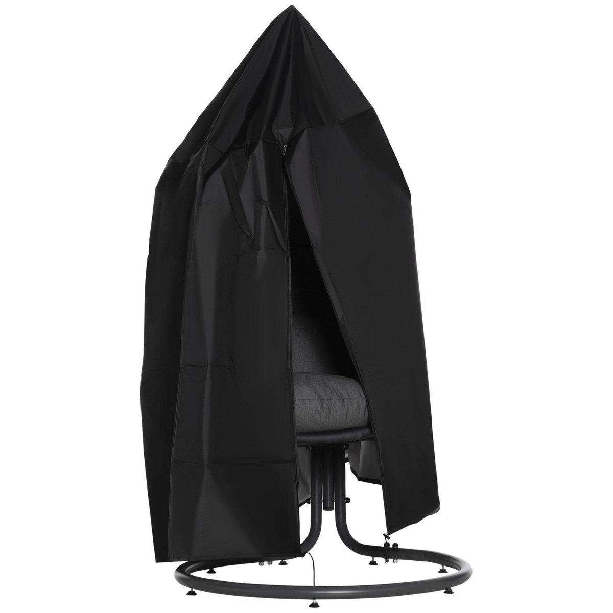 OUTSUNNY Housse fauteuil suspendu zippée cordon de serrage - dia. 115 x 190H cm - Oxford 210D noir