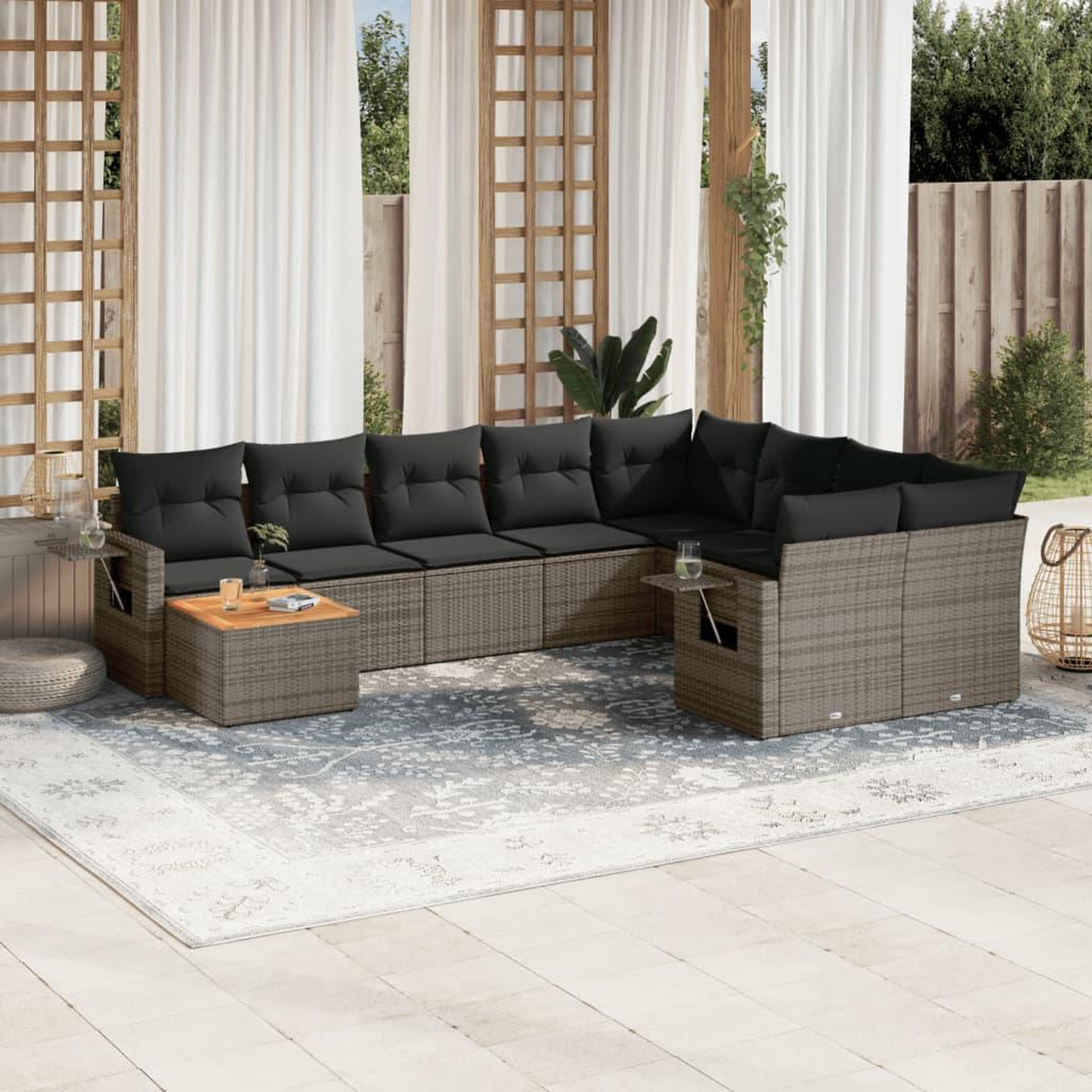 VIDAXL Salon de jardin avec coussins 10 pcs gris resine tressee