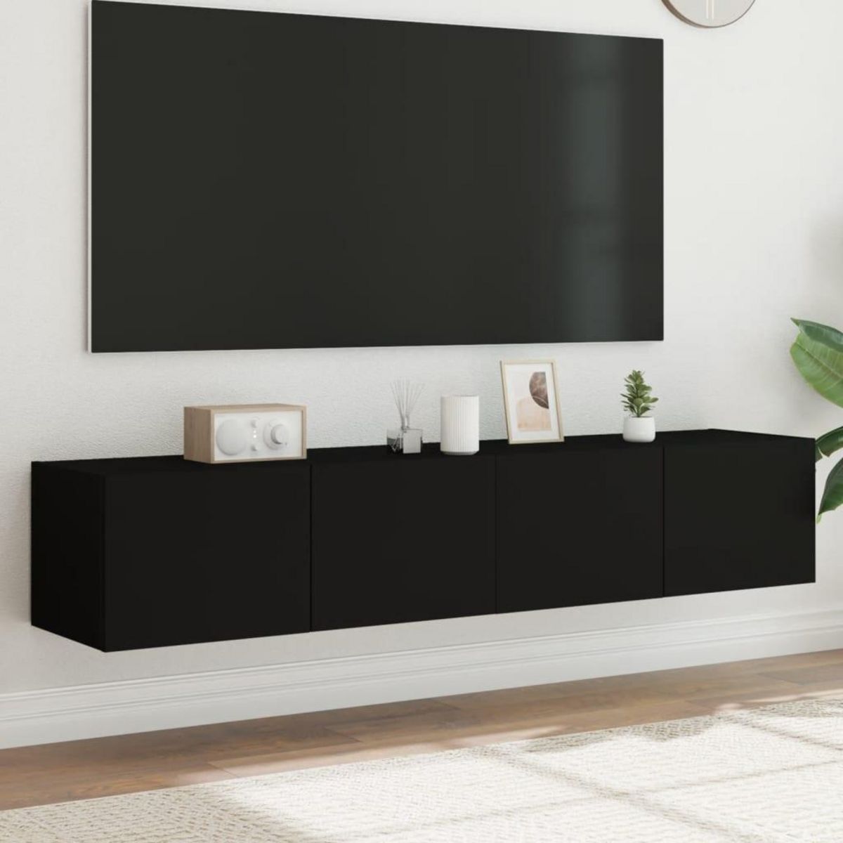 VIDAXL Meubles TV muraux avec lumieres LED 2 pcs noir 80x35x31 cm