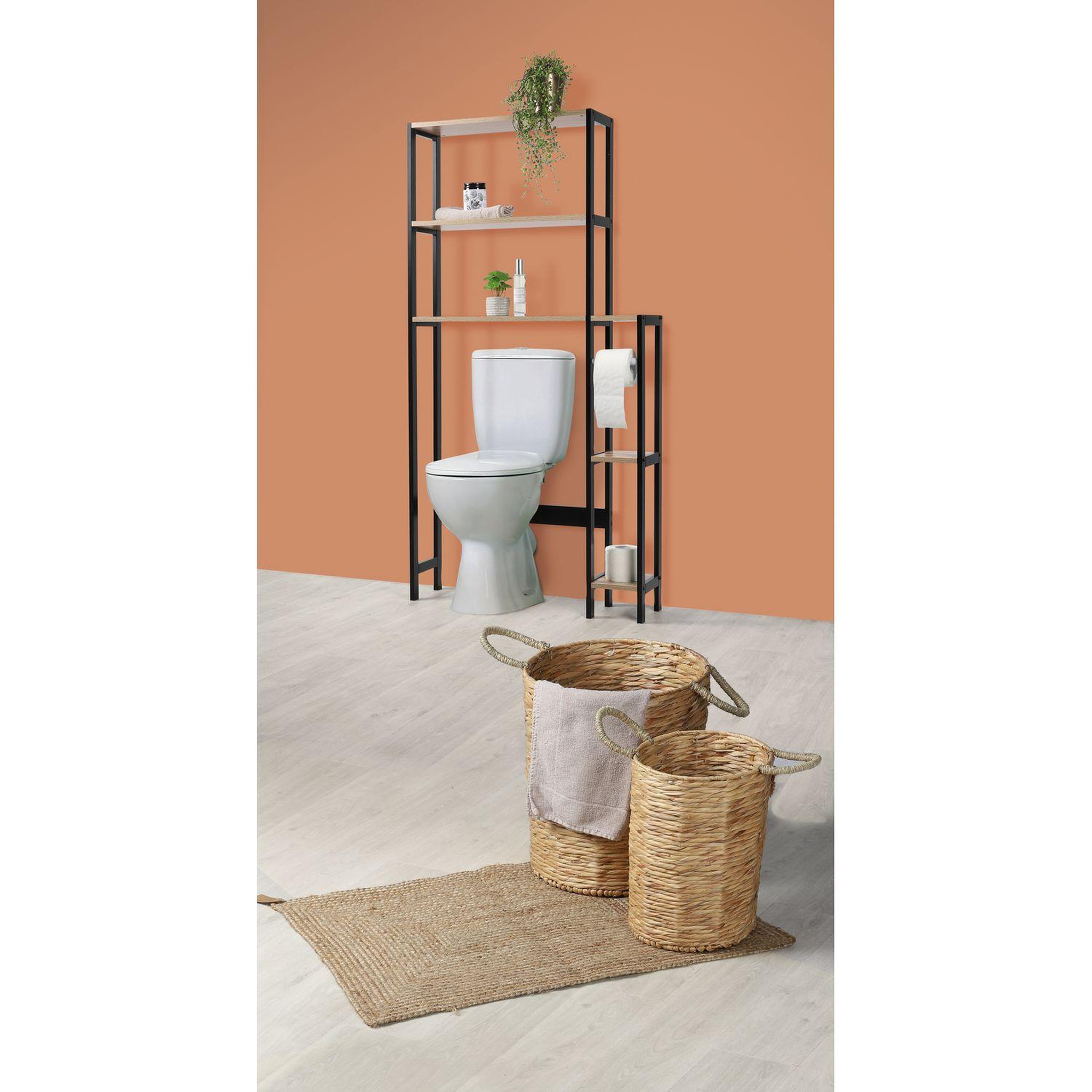 Voir la diapositive 2 : TOILINUX Etagère contour de wc colorado 5 niveaux en mdf et métal - beige et noir