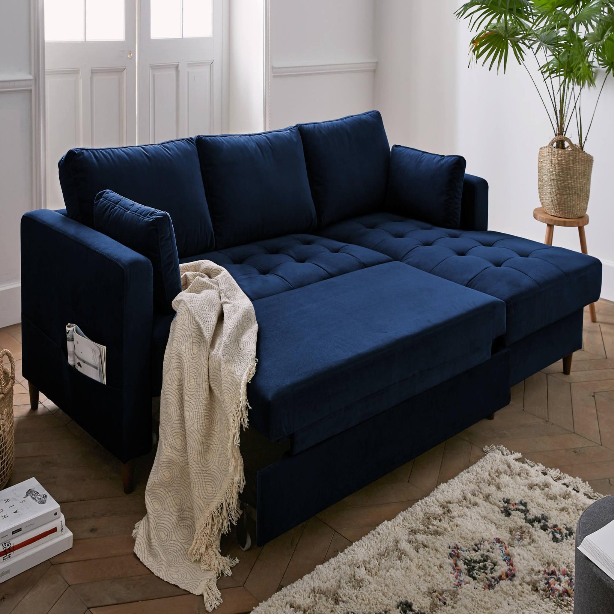 Voir la diapositive 3 : BEST MOBILIER Anna - canapé d'angle droit - 4 places - convertible avec coffre - en velours
