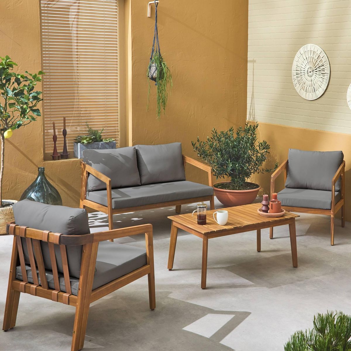 SWEEEK Salon de jardin 4 places bois d'acacia