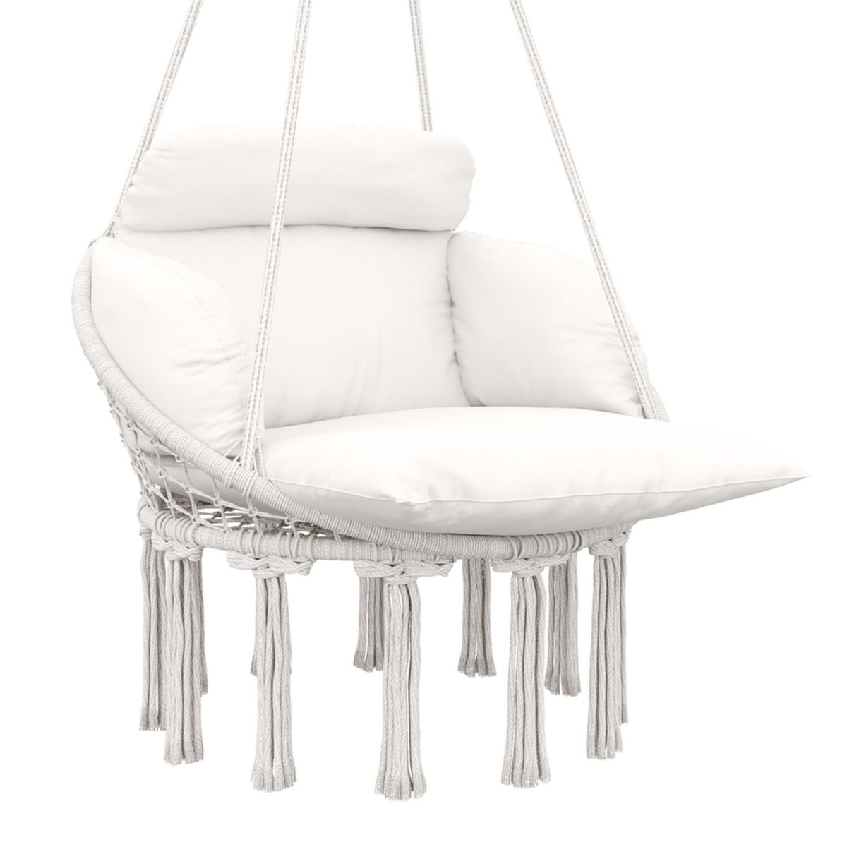 OUTSUNNY Chaise suspendue de jardin - grand coussin inclus - macramé coton polyester blanc cassé