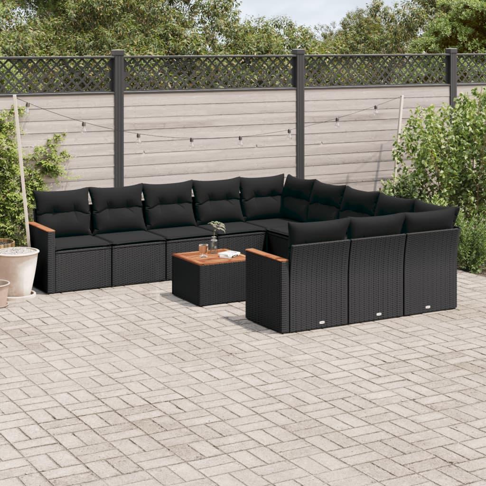 VIDAXL Salon de jardin 12 pcs avec coussins noir resine tressee