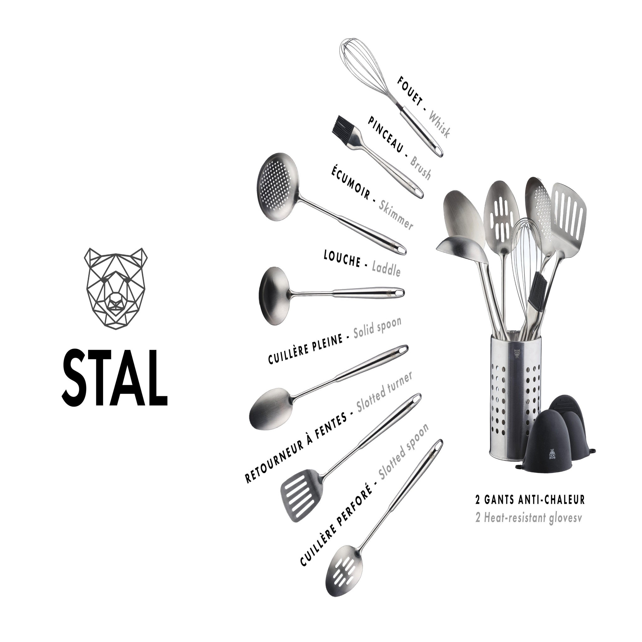 Voir la diapositive 3 : BJORN Set d'ustensiles de cuisine en acier inoxydable stal - 10 pièces