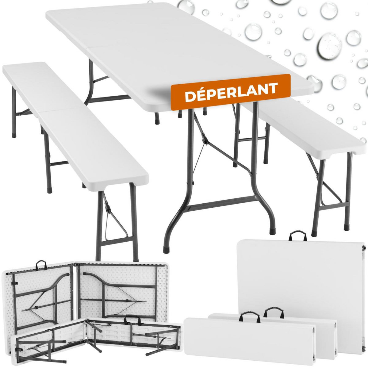 tectake Ensemble de table de camping pliable blanc