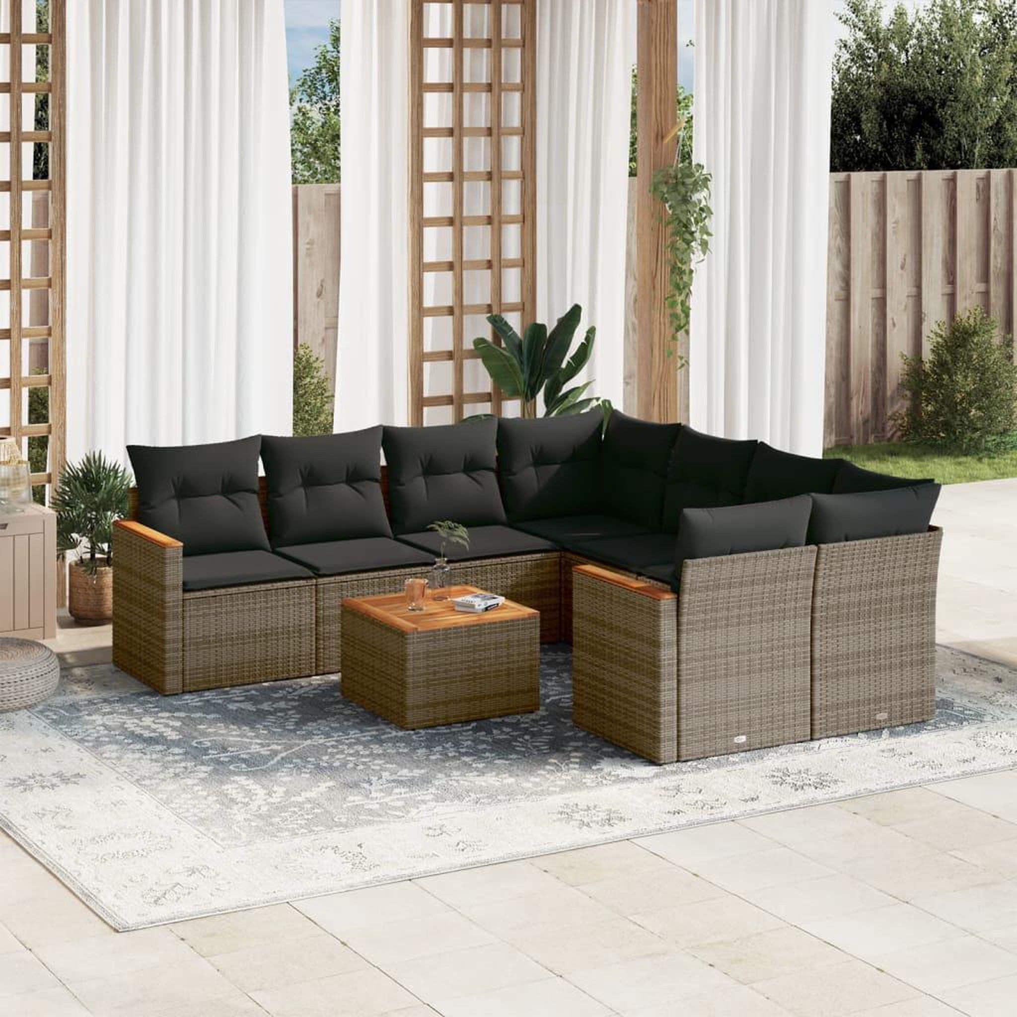 VIDAXL Salon de jardin 9 pcs avec coussins gris resine tressee
