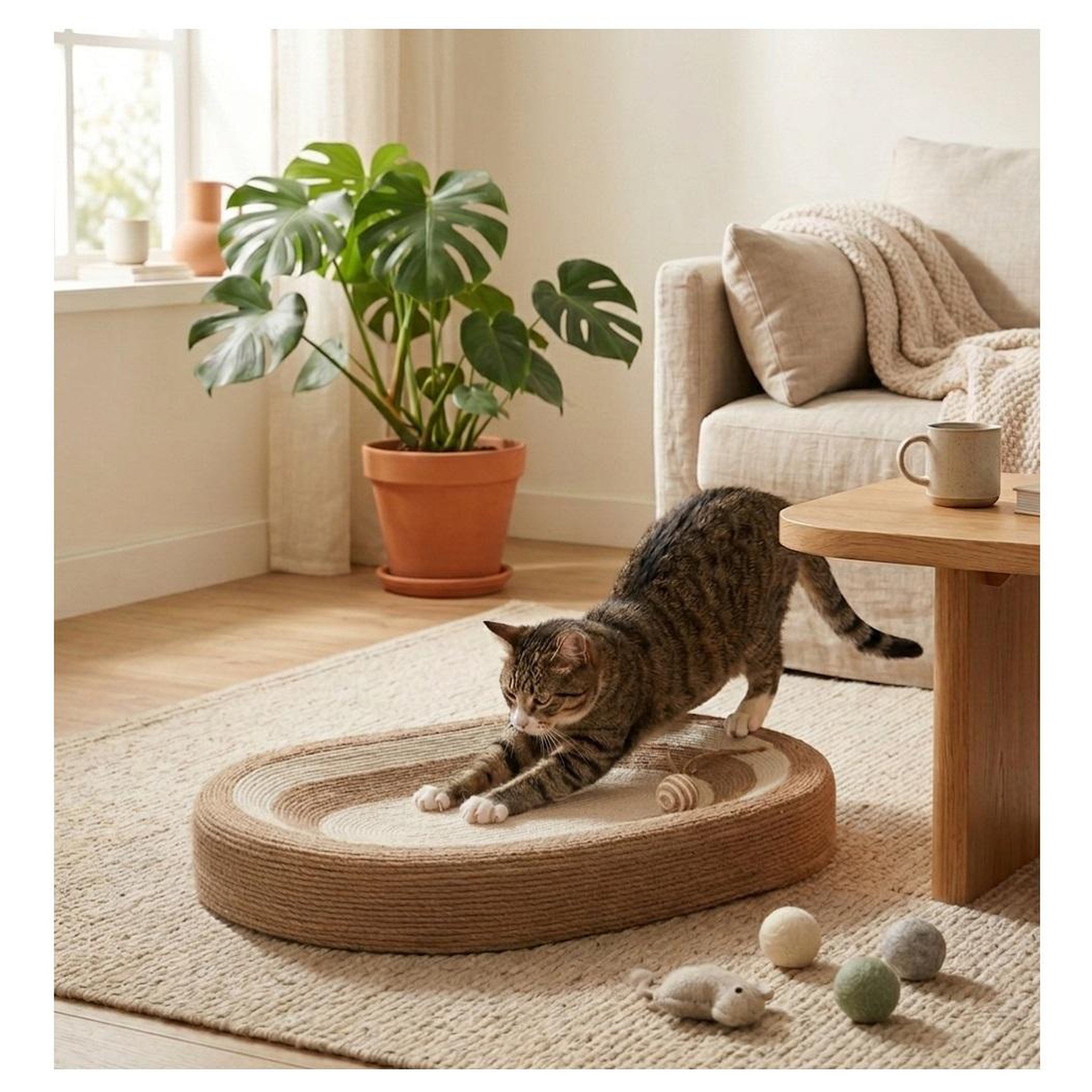 Voir la diapositive 3 : Eden Panier a griffer ovale pour chat avec balle