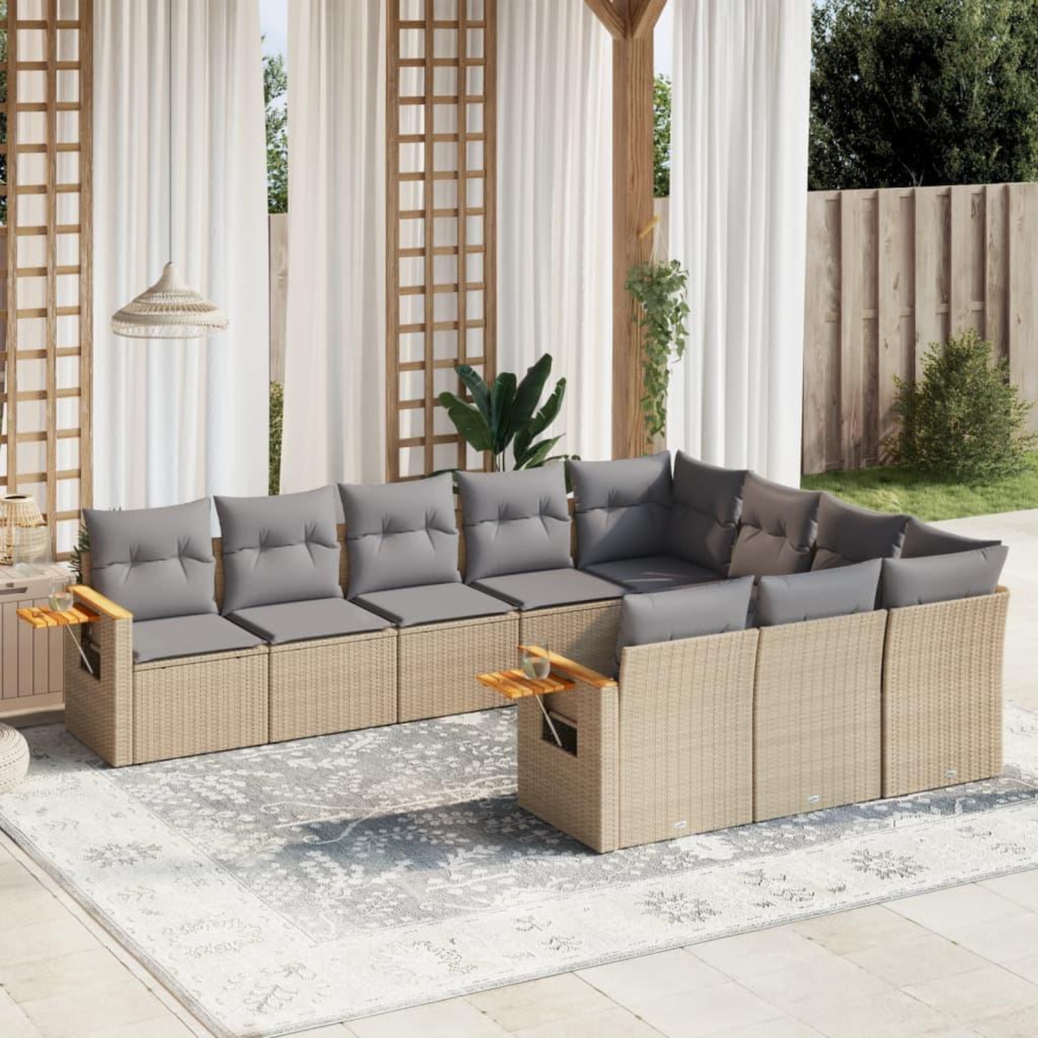 VIDAXL Salon de jardin avec coussins 10 pcs beige resine tressee