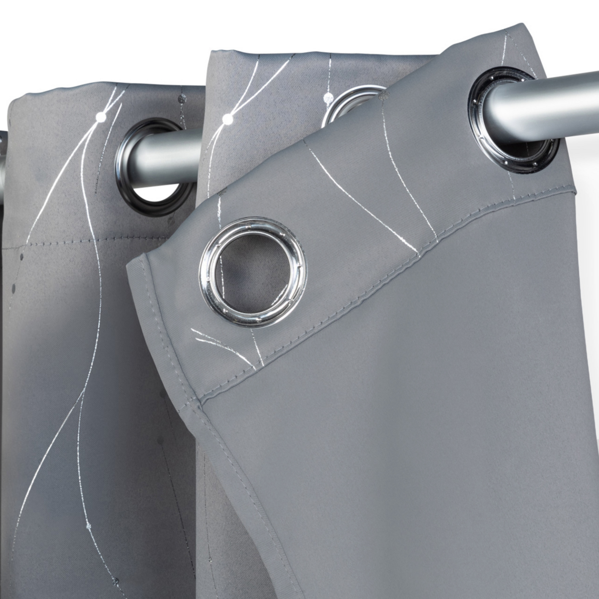 ID MARKET Lot de 2 rideaux thermiques gris anthracite motif courbe 140x240 cm