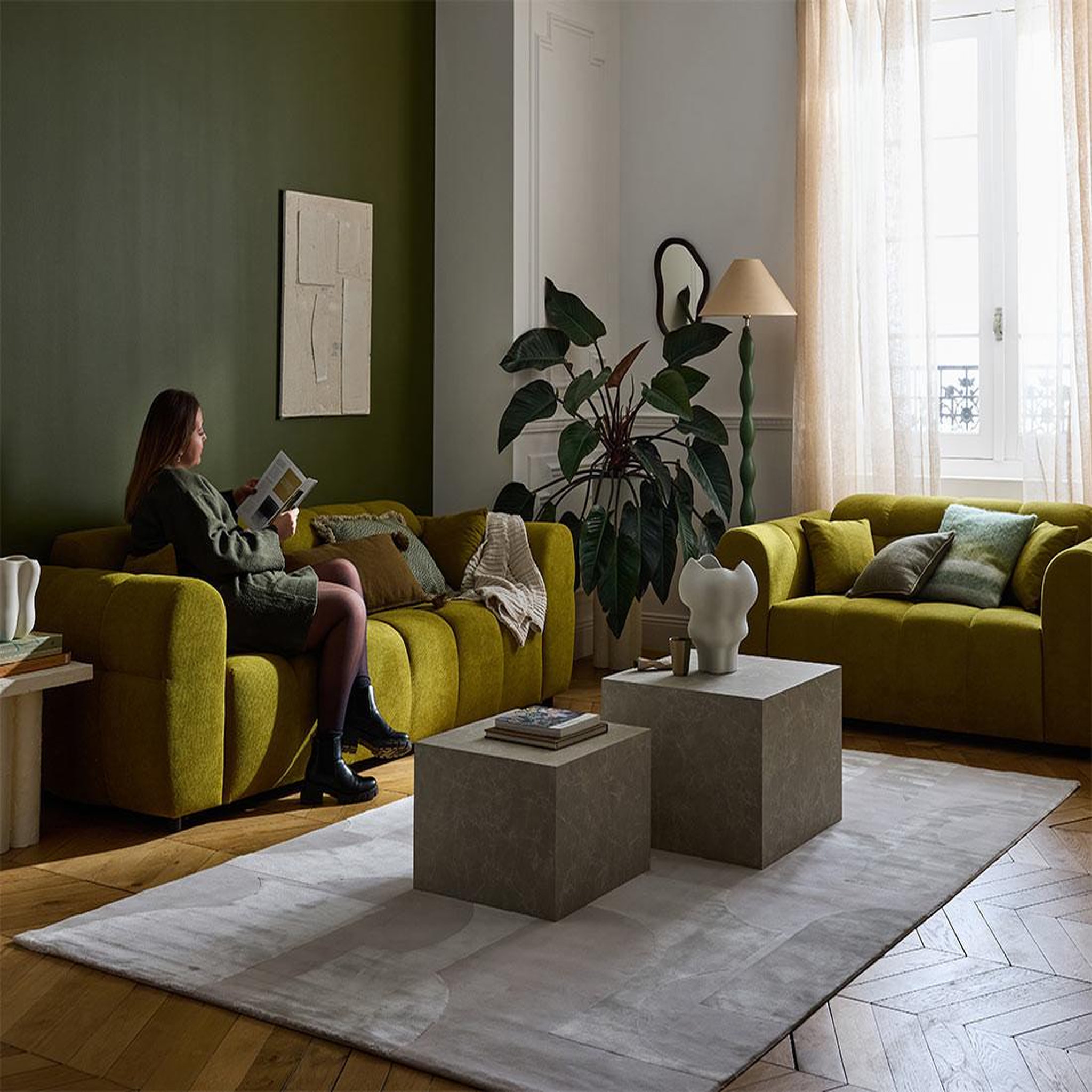Voir la diapositive 4 : BEST MOBILIER Ray - canapé droit 3 places en tissu texturé