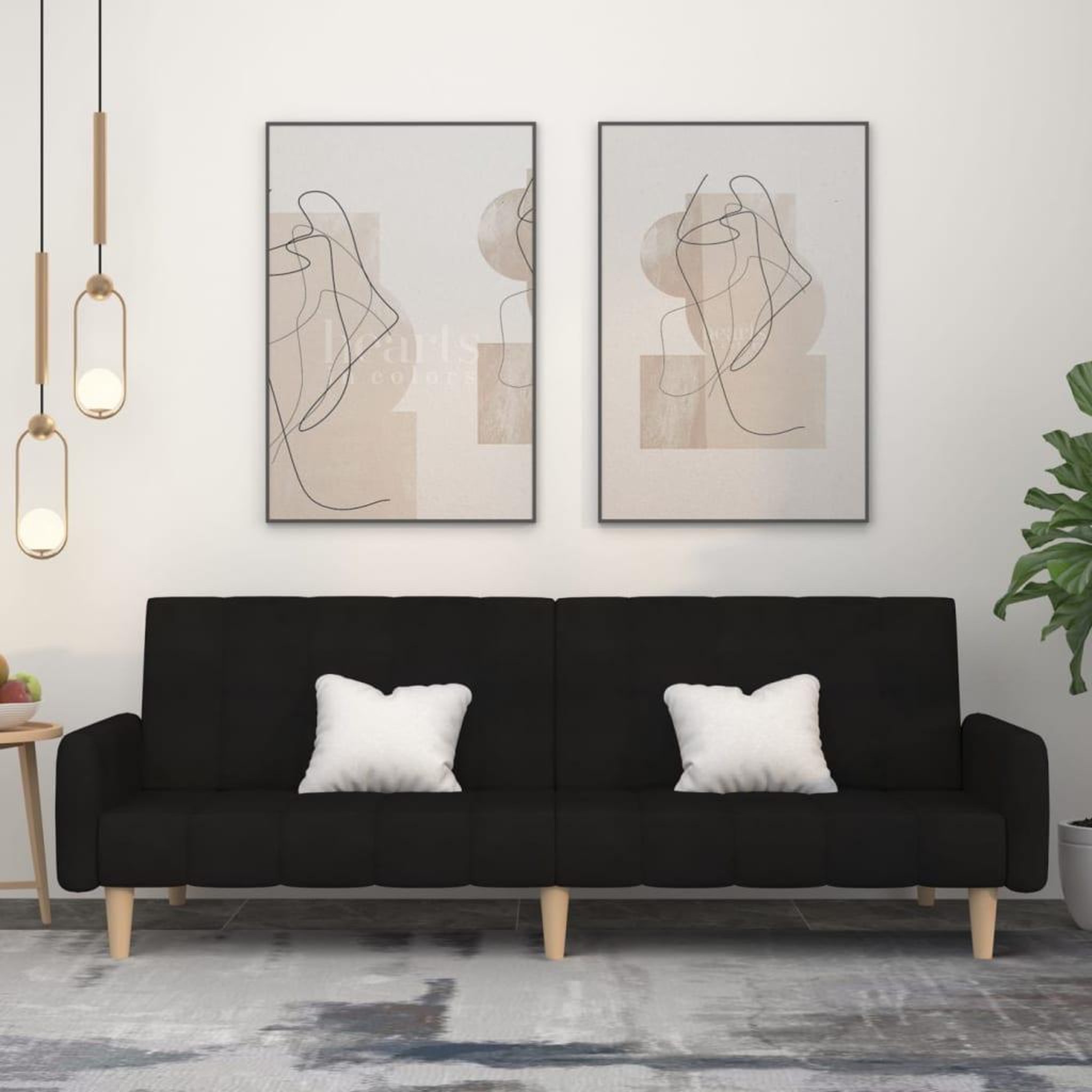 VIDAXL Canape-lit a 2 places noir tissu