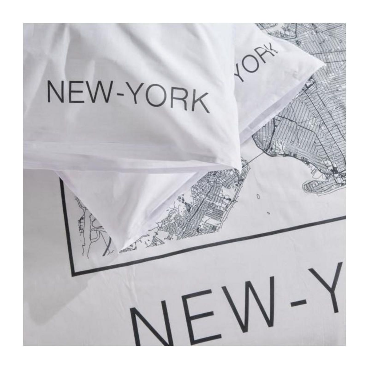 Today Parure de lit - TODAY - JAVA - 2 personnes - 240x220 cm - Coton - Imprimé New York - Blanc