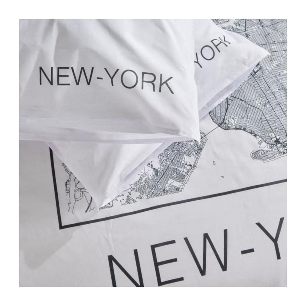 Today Parure de lit - TODAY - JAVA - 2 personnes - 240x220 cm - Coton - Imprimé New York - Blanc