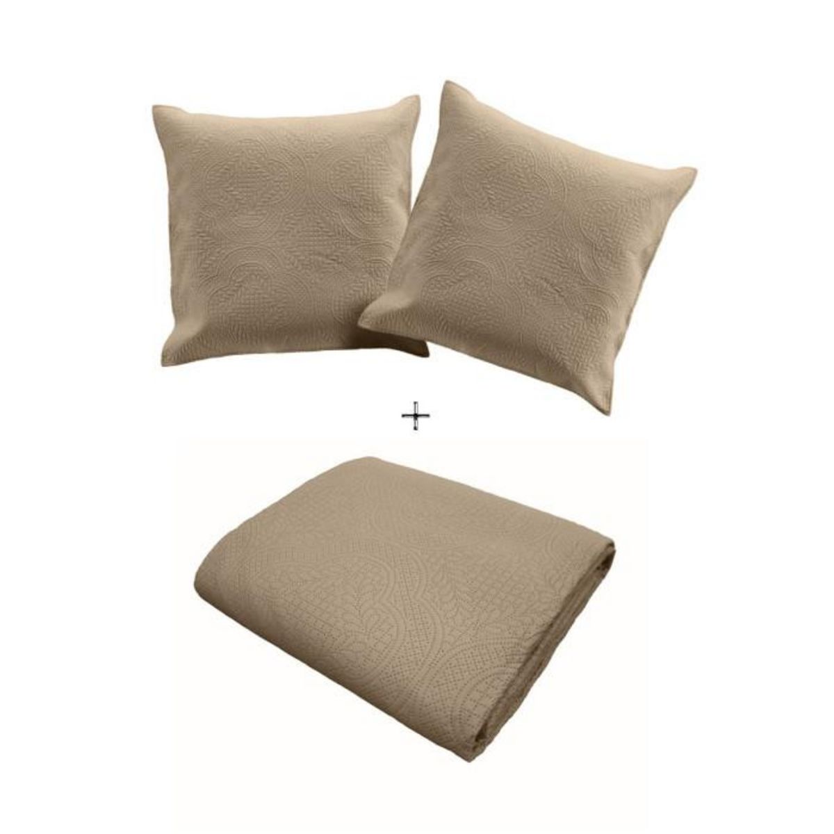 Paris Prix Couvre-Lit & 2 Housses de Coussin  Romane  220x240cm Beige Lin