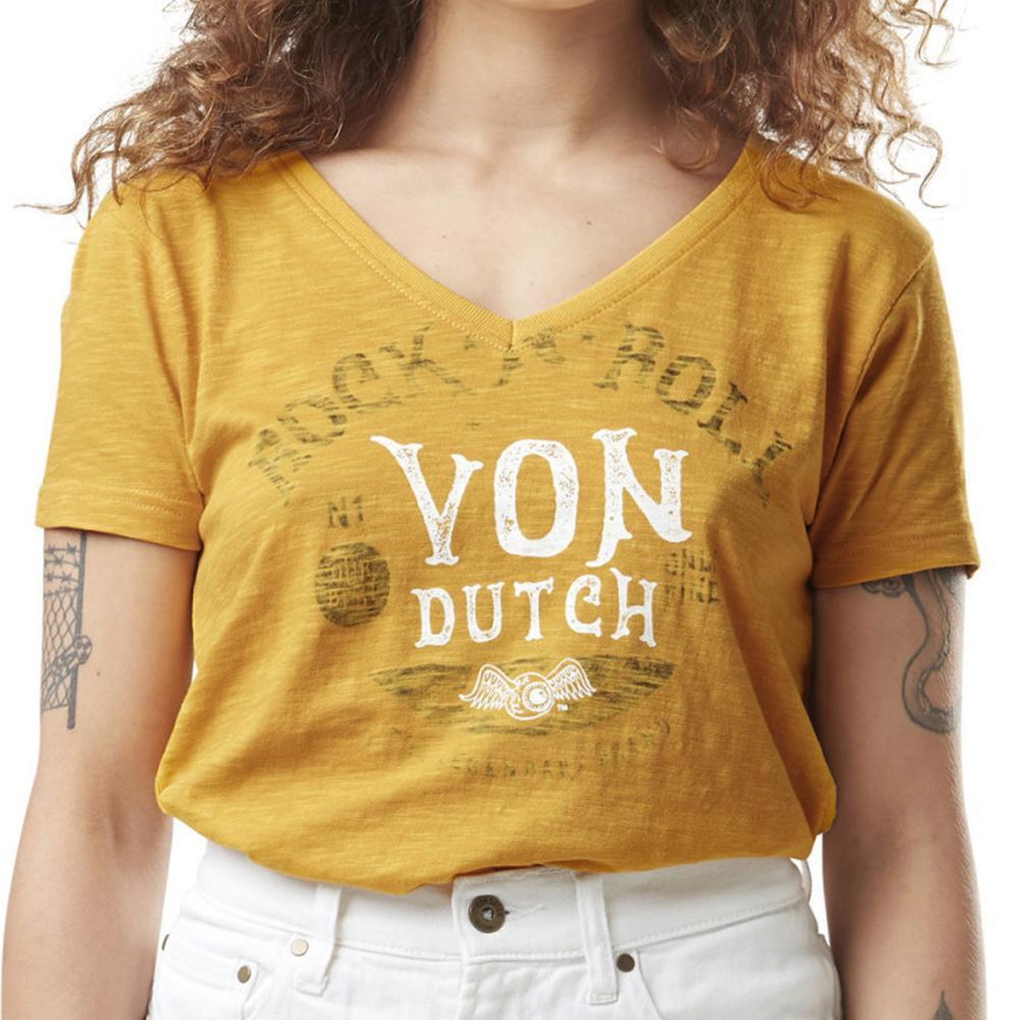 VON DUTCH T shirt  Femme Von Dutch Vintage. Coloris disponibles : Jaune