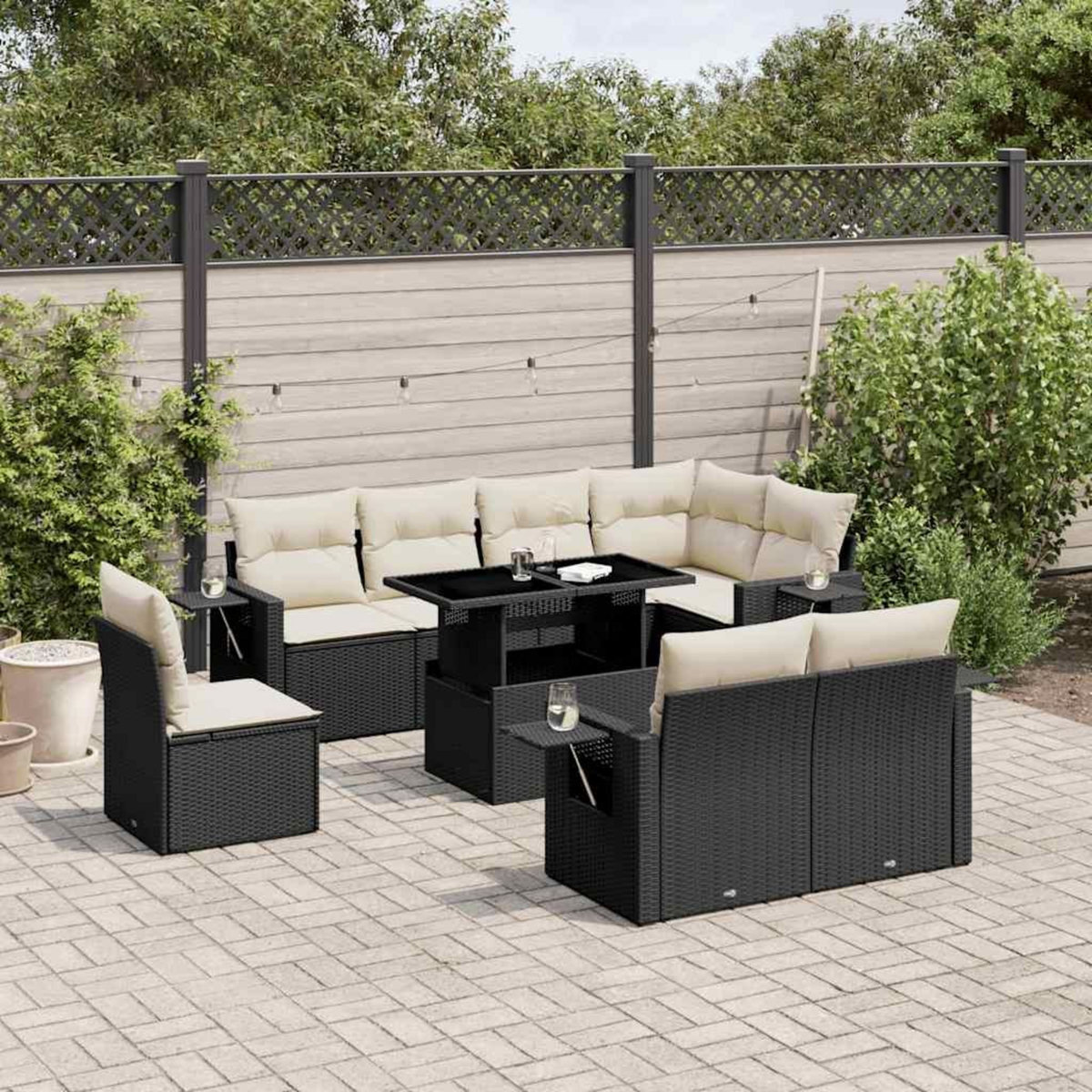 VIDAXL Salon de jardin 9 pcs avec coussins noir resine tressee
