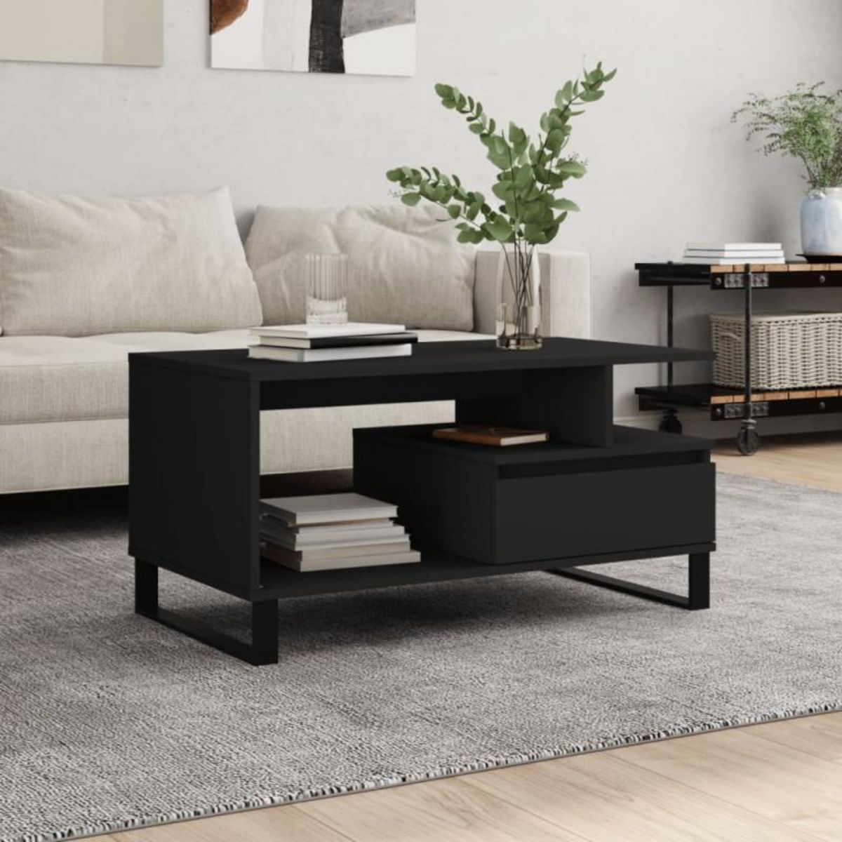 VIDAXL Table basse Noir 90x49x45 cm Bois d ingénierie