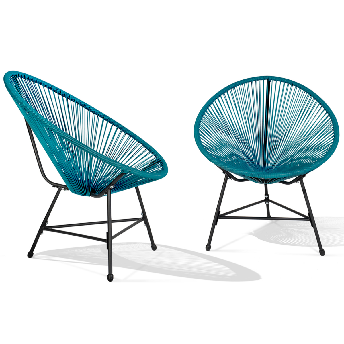 ID MARKET Salon de jardin IZMIR table et 2 fauteuils oeuf cordage bleu canard