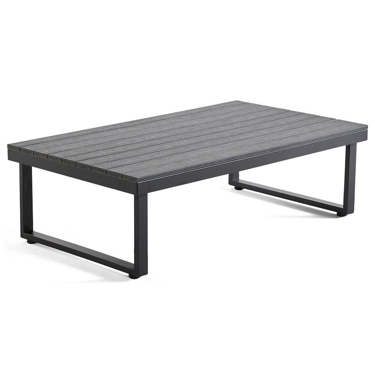 BEST MOBILIER Konna – salon de jardin d'angle en acier noir – 5 places - coussin gris et table incluse