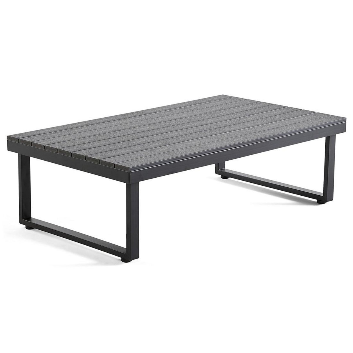 BEST MOBILIER Konna – salon de jardin d'angle en acier noir – 5 places - coussin gris et table incluse
