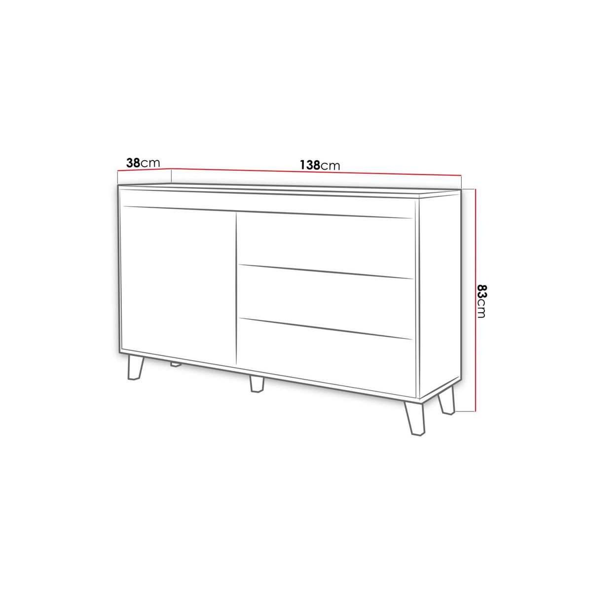 BEST MOBILIER Lord - buffet bas - effet bois et noir - 3 tiroirs et 1 porte - 138 cm