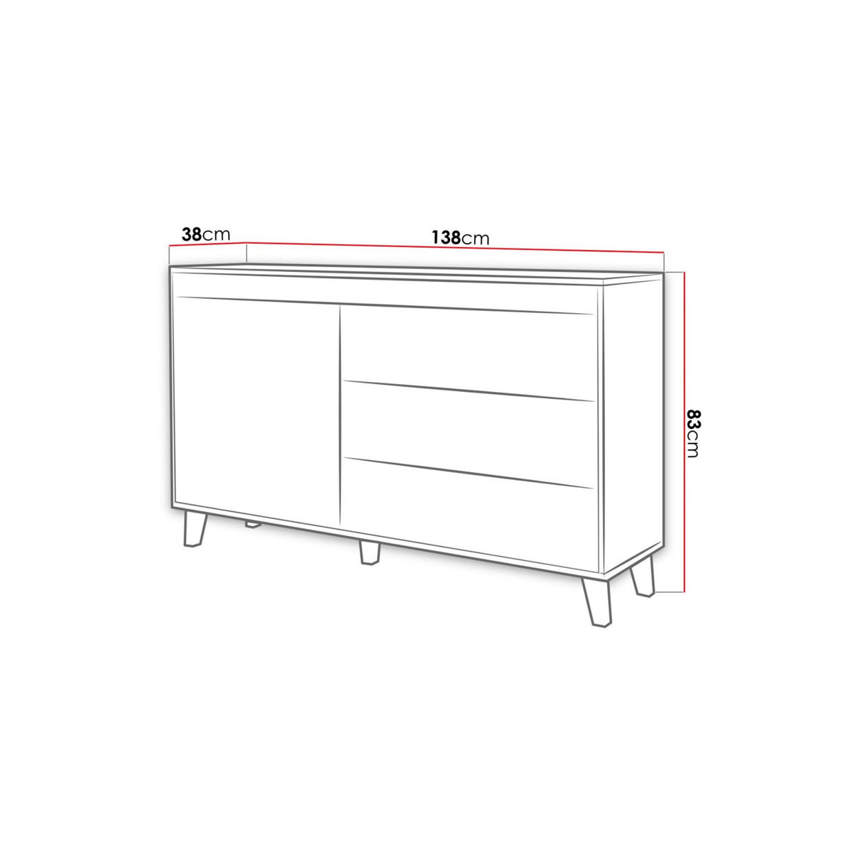 BEST MOBILIER Lord - buffet bas - effet bois et noir - 3 tiroirs et 1 porte - 138 cm