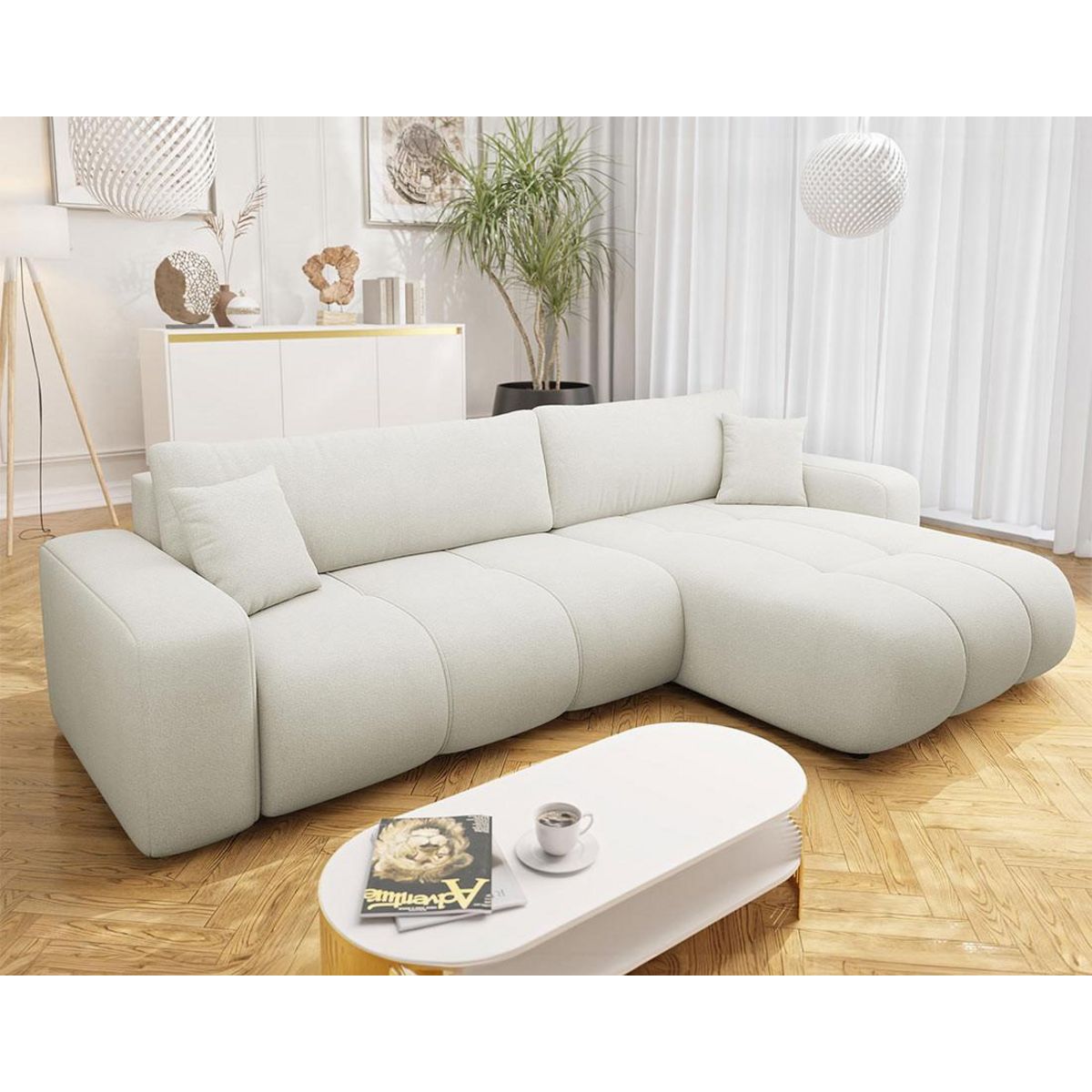 BEST MOBILIER Nicole - canapé d'angle réversible 5 places convertible avec coffre en tissu