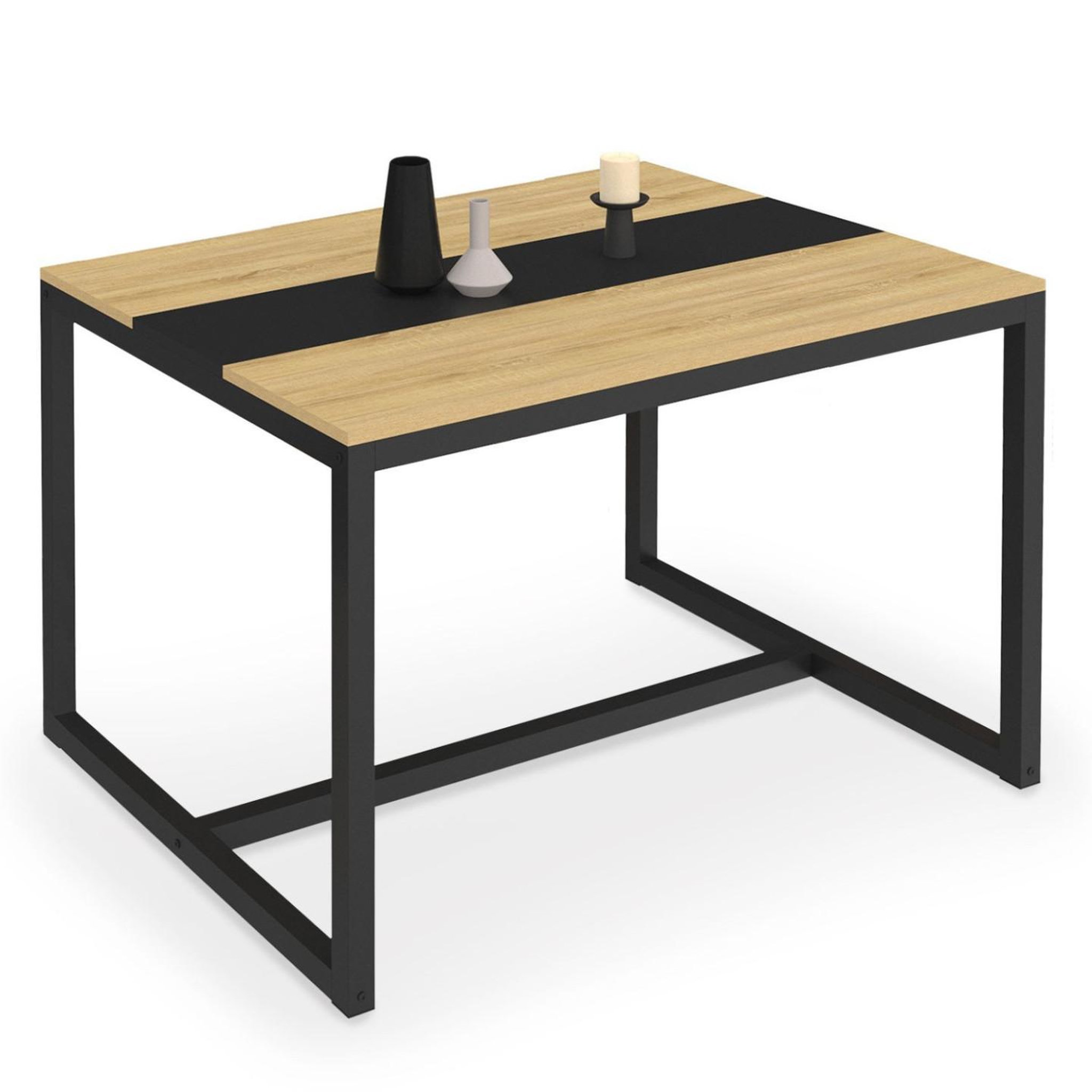 ID MARKET Table à manger rectangle dover 6 personnes bande centrale noire design industriel 120 cm
