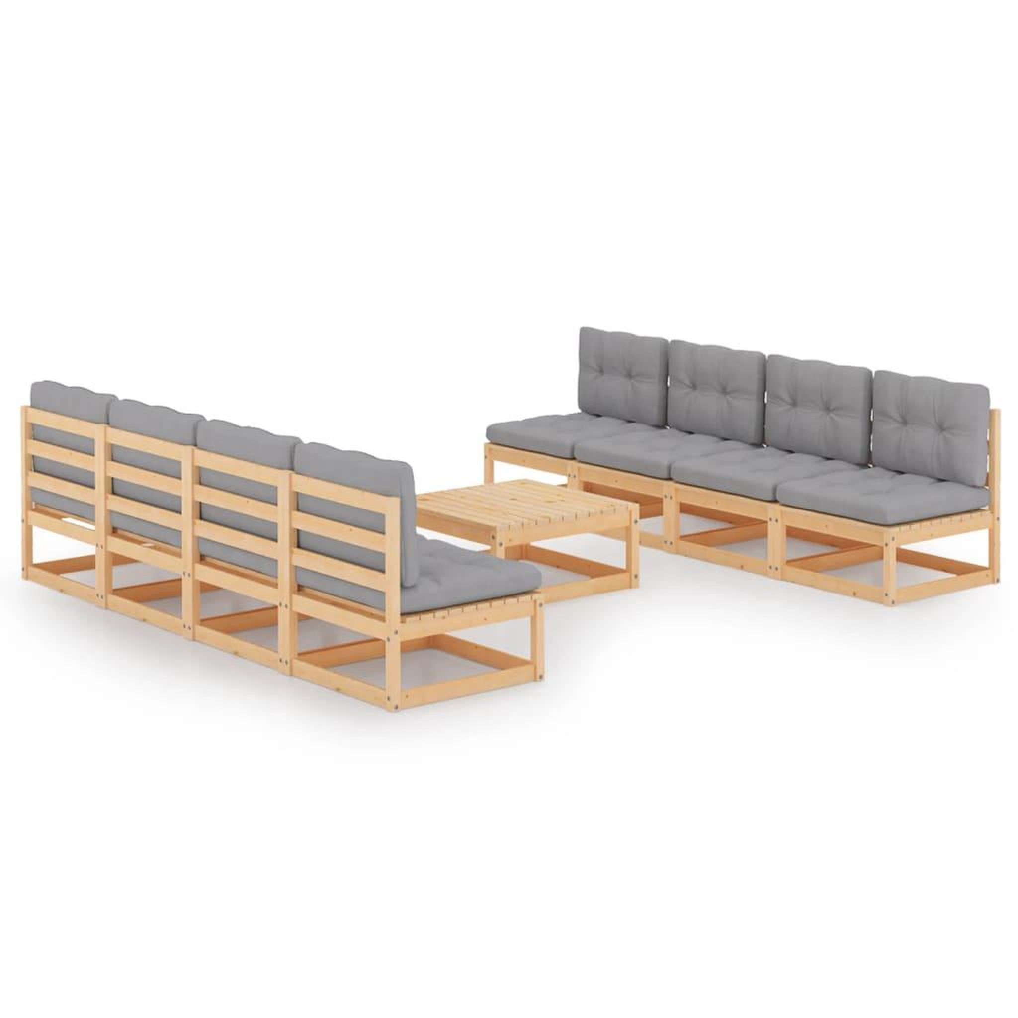 Voir la diapositive 2 : VIDAXL Salon de jardin 9 pcs avec coussins Bois de pin massif