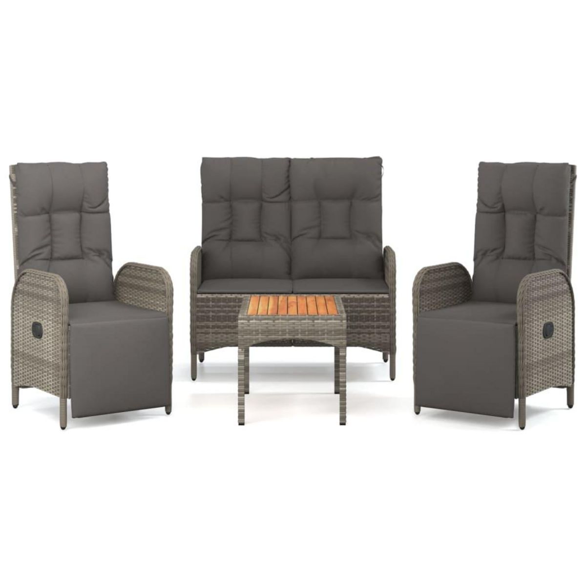 VIDAXL Ensemble a manger jardin 4pcs et coussins Gris Resine tressee