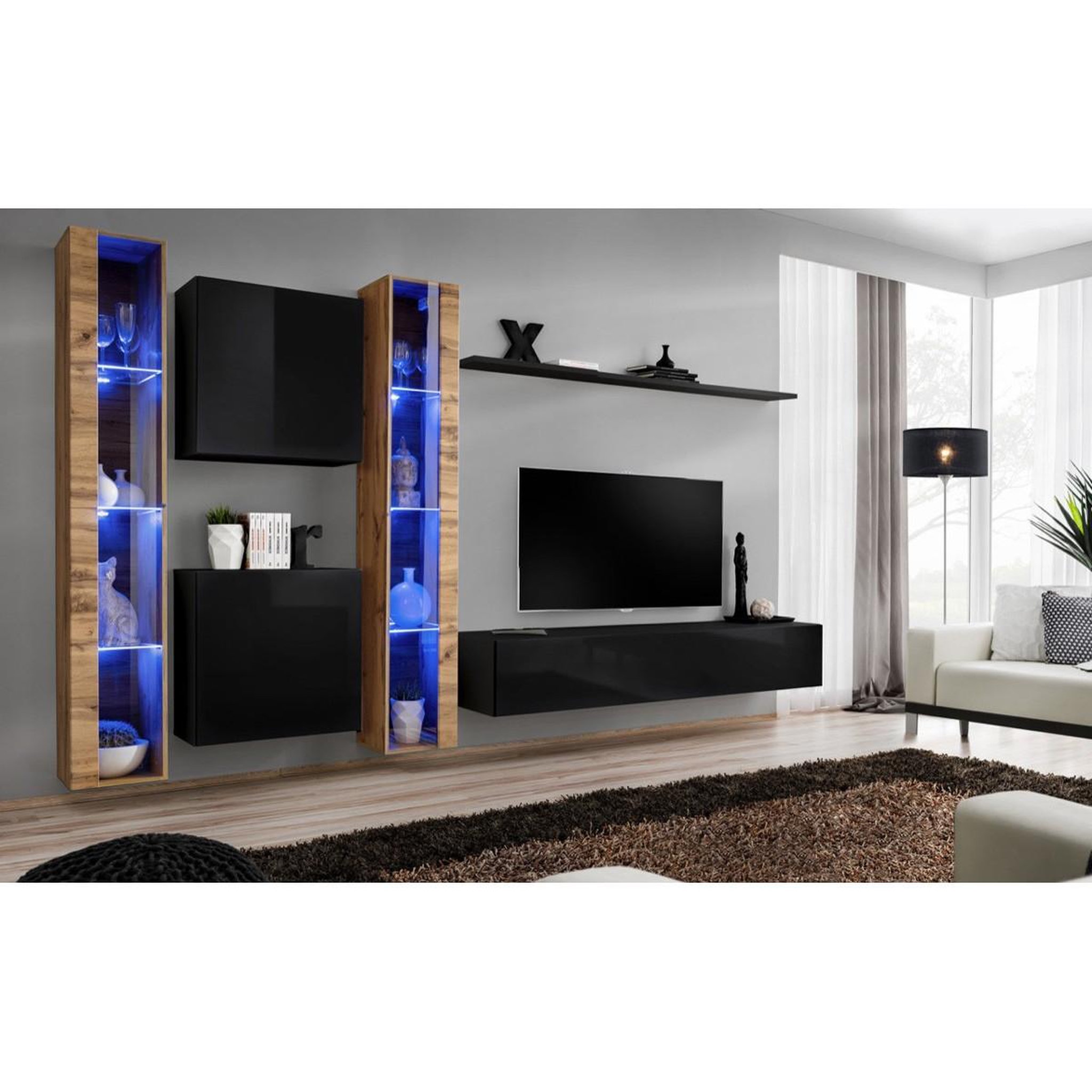Voir la diapositive 2 : Paris Prix Meuble tv mural design  switch xvi  330cm noir & naturel