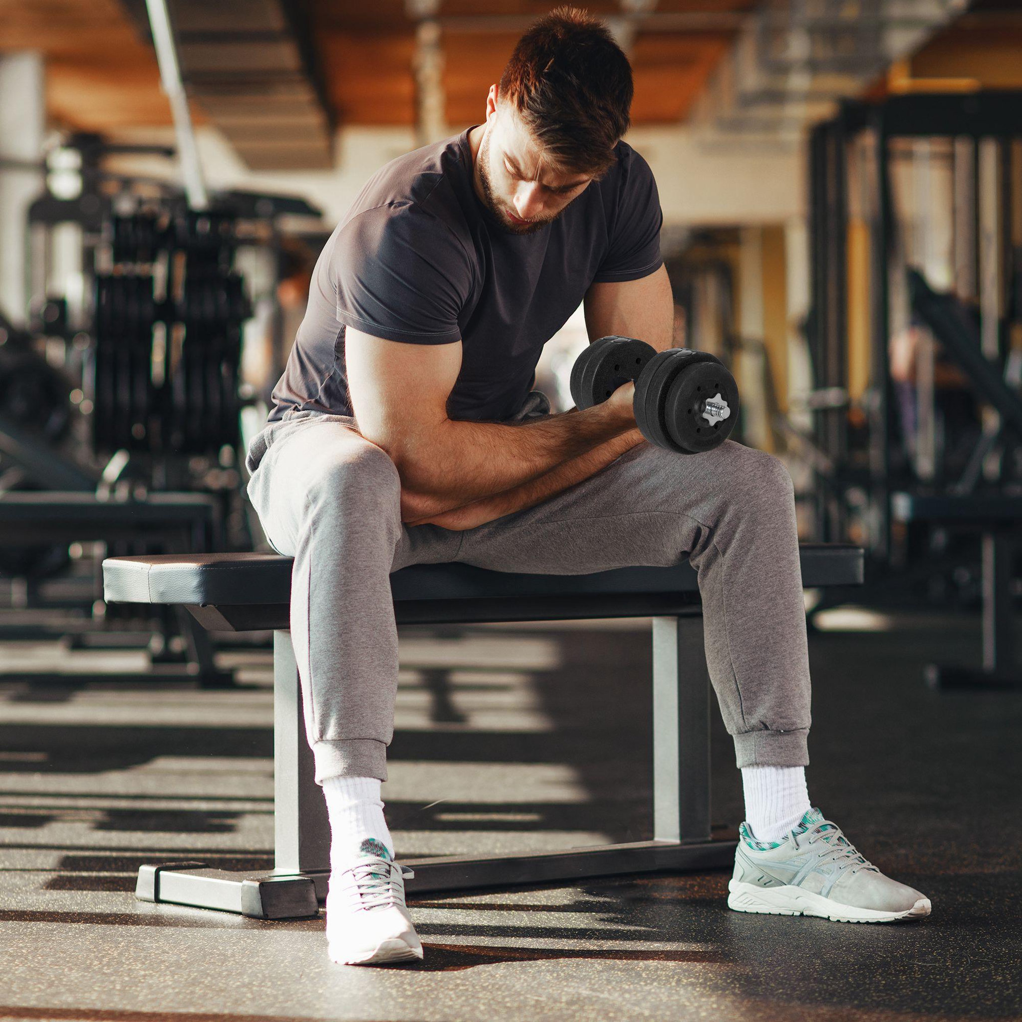 Voir la diapositive 2 : HOMCOM Ensemble d'haltères courtes total 30 kg - barres incluses - entraînement musculaire & haltérophilie - acier pu noir