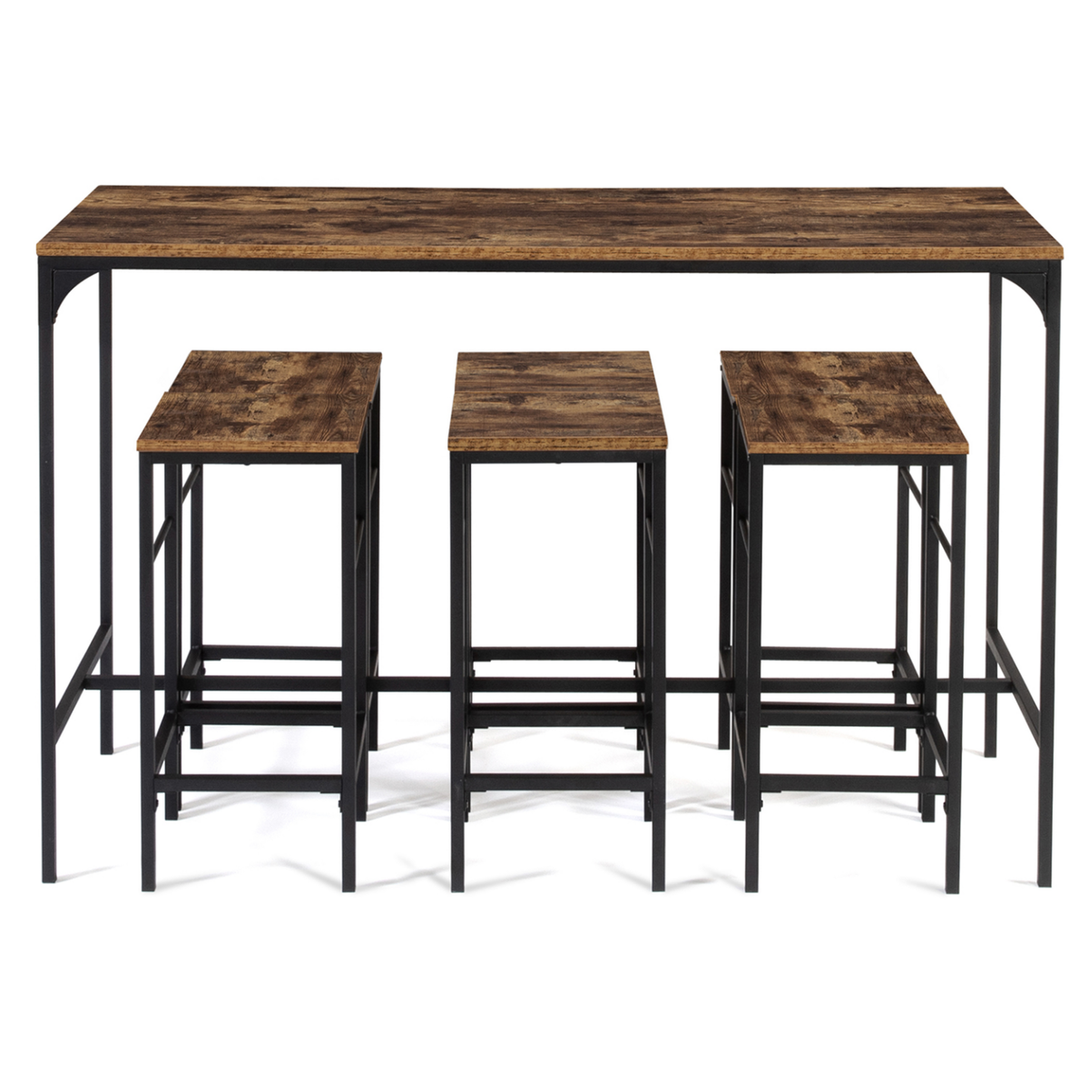 ID MARKET Ensemble table haute de bar DAYTON 150 cm et 6 tabourets effet vieilli design industriel