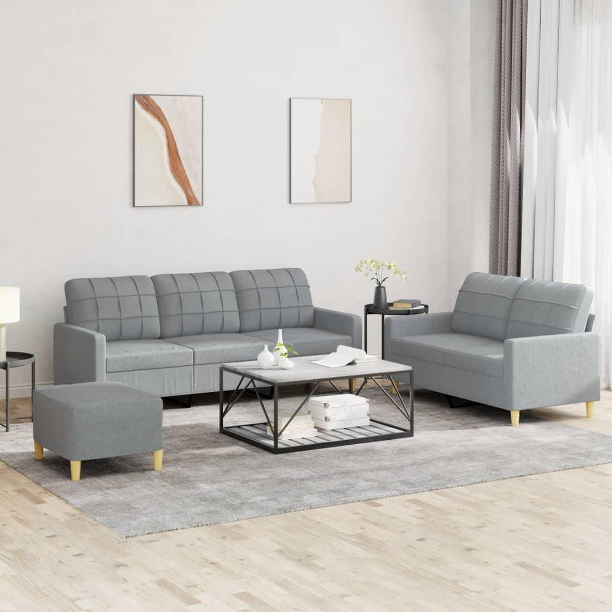 VIDAXL Ensemble de canapes 3 pcs avec coussins Gris clair Tissu