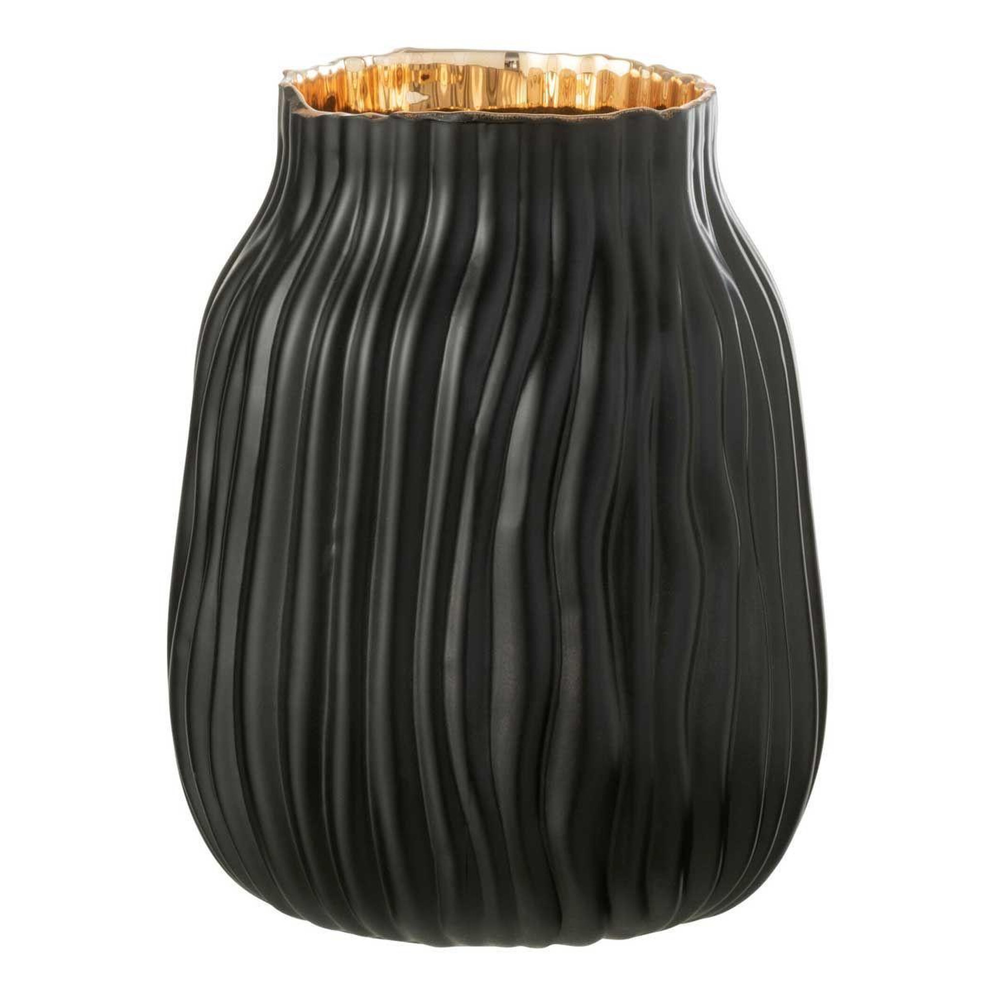 J-LINE Vase à rainures en verre  louis  20cm noir