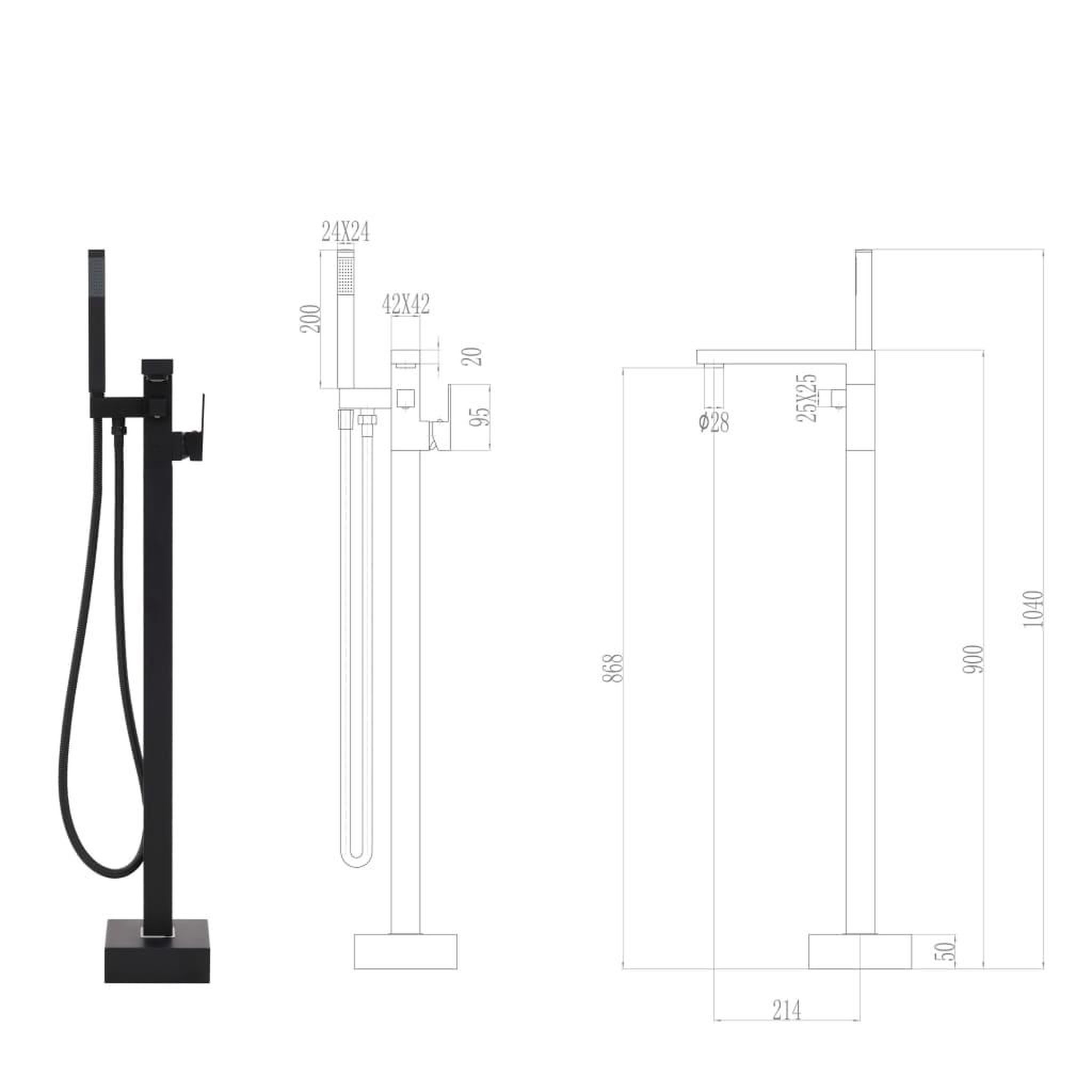 Voir la diapositive 6 : VIDAXL Robinet de baignoire sur pied noir acier inoxydable 90 cm