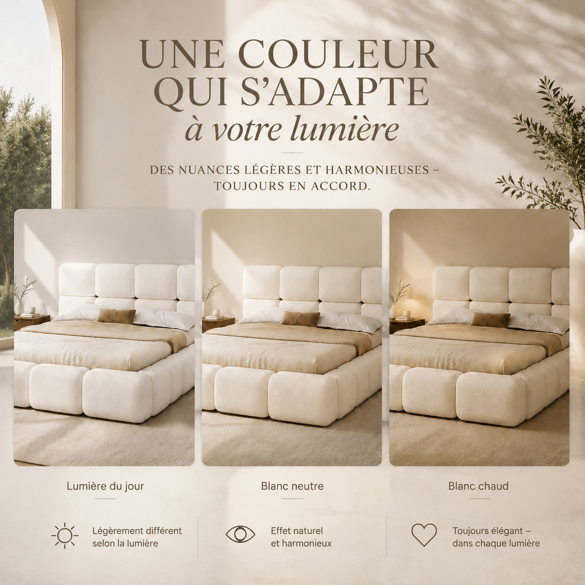 Voir la diapositive 5 : MERAX Lit coffre 160x200 cm double avec sommier tête de lit capitonnée bouclé blanc