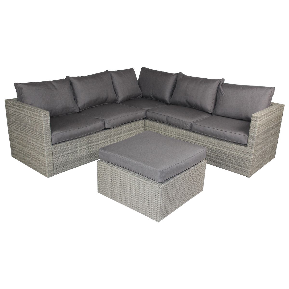 DCB GARDEN Salon bas de jardin - 5 places - résine tressée - gris - BONHEUR