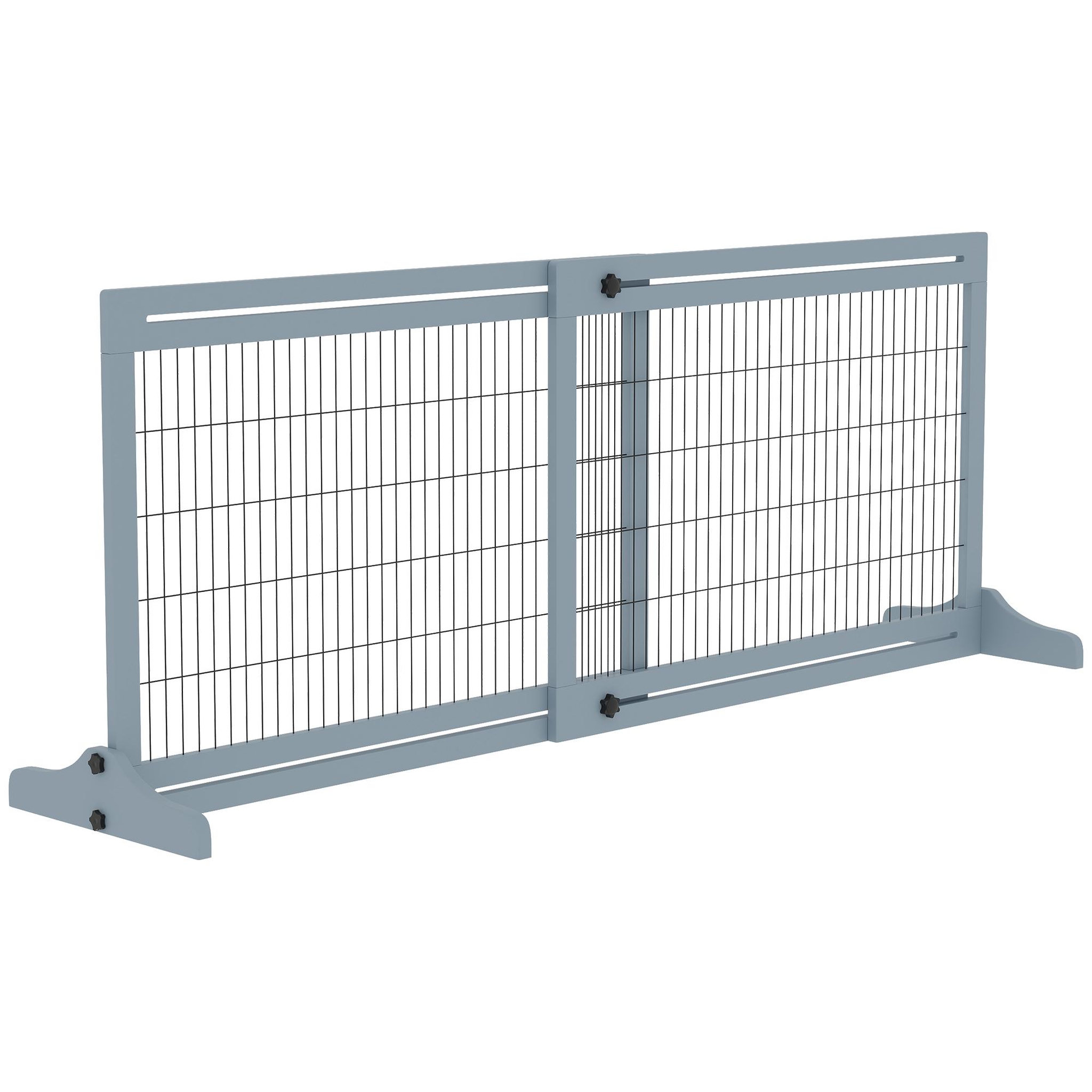 PAWHUT Barrière de sécurité chien barrière autoportante longueur réglable dim. 104-183l x 36l x 69h cm bois pin gris acier noir