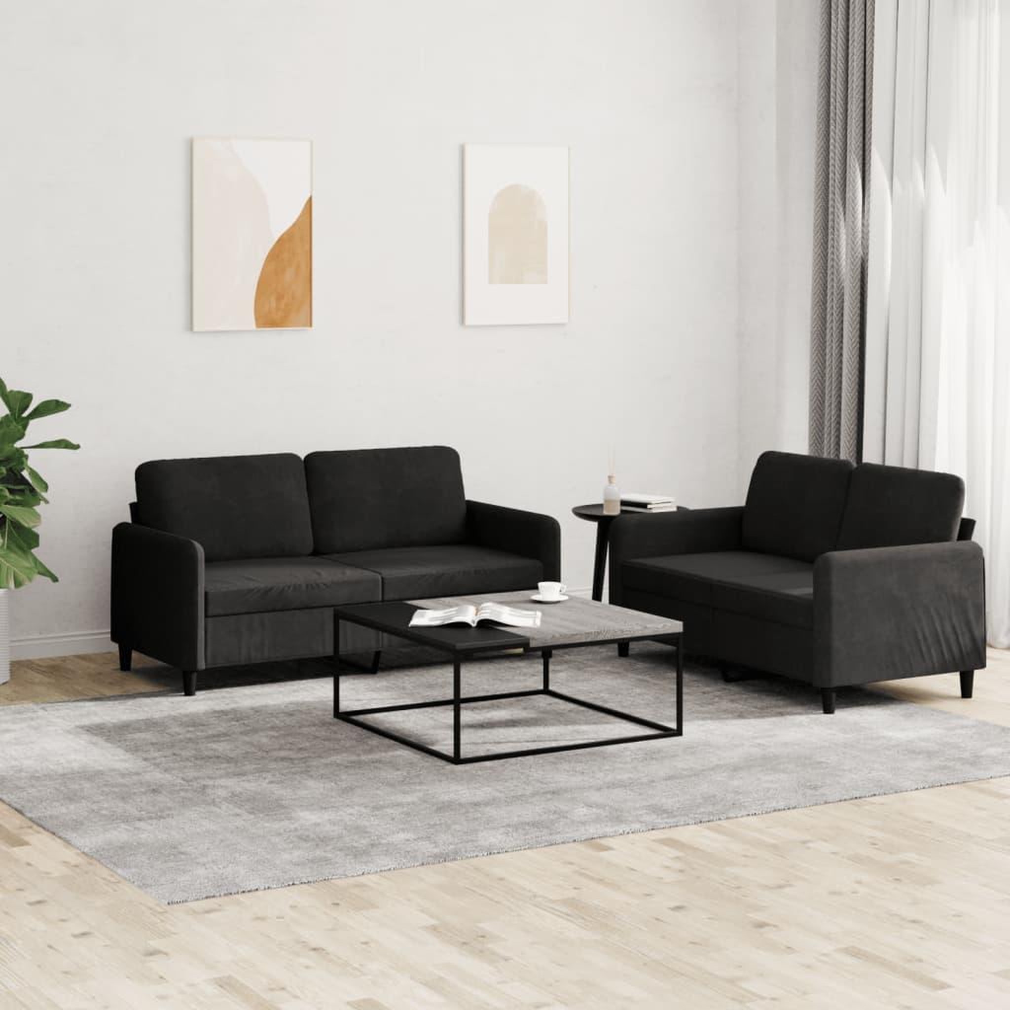 VIDAXL Ensemble de canapes 2 pcs noir velours