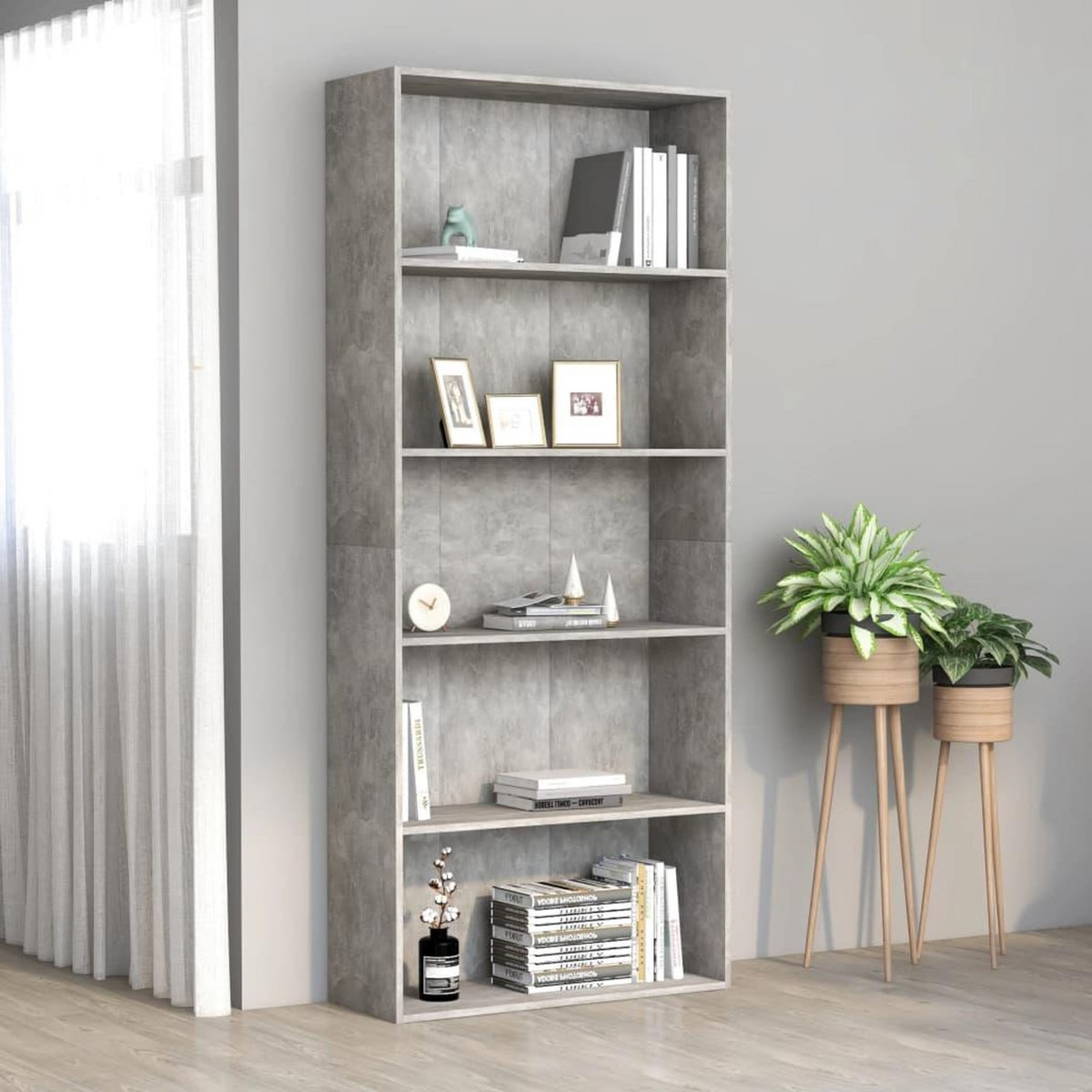 VIDAXL Bibliotheque a 5 niveaux Gris beton 80x30x189cm Bois ingenierie