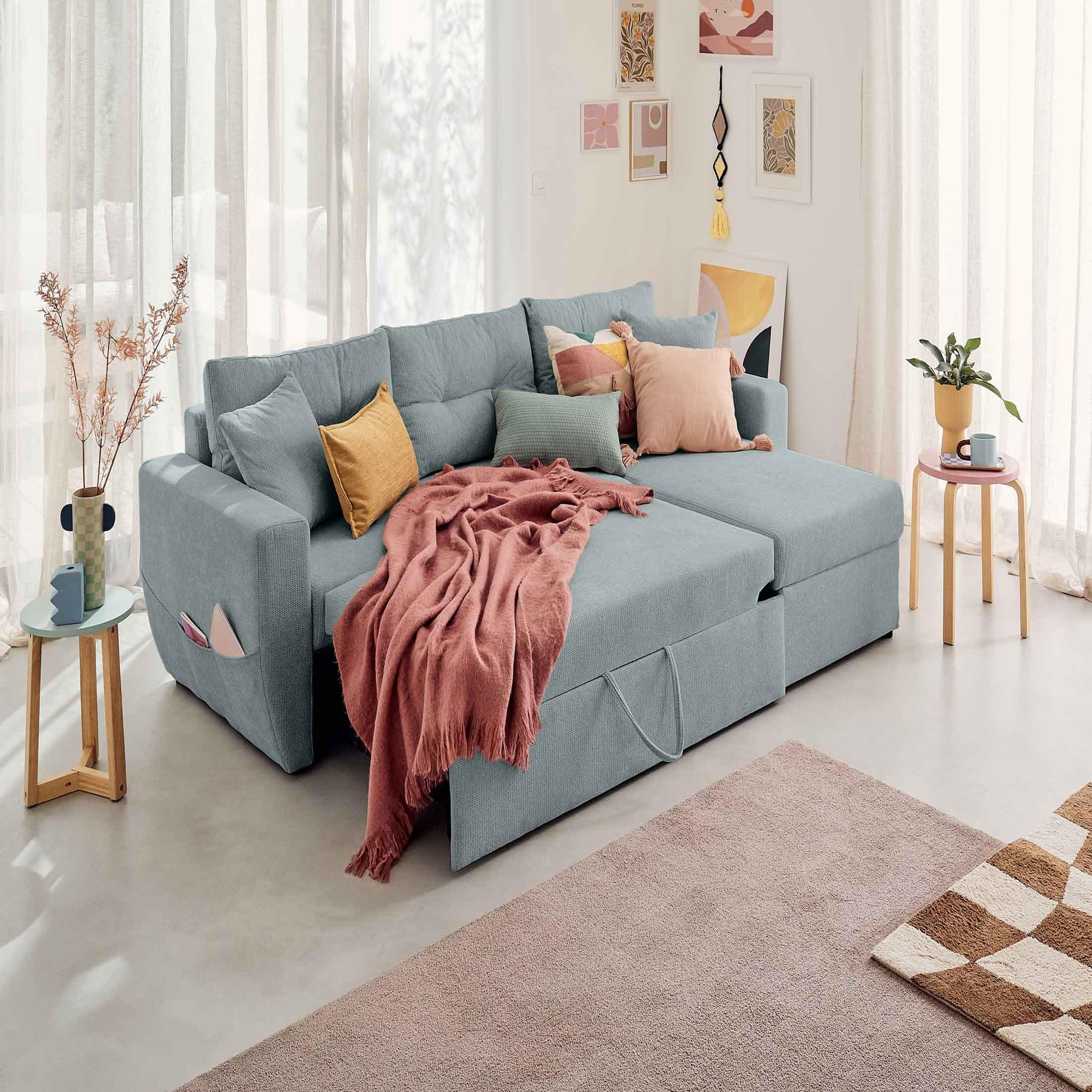 Voir la diapositive 2 : BEST MOBILIER Astoria - canapé d'angle réversible 4 places - convertible avec coffre - en tissu texturé