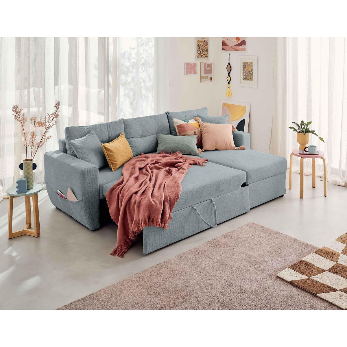 BEST MOBILIER Astoria - canapé d'angle réversible 4 places - convertible avec coffre - en tissu texturé